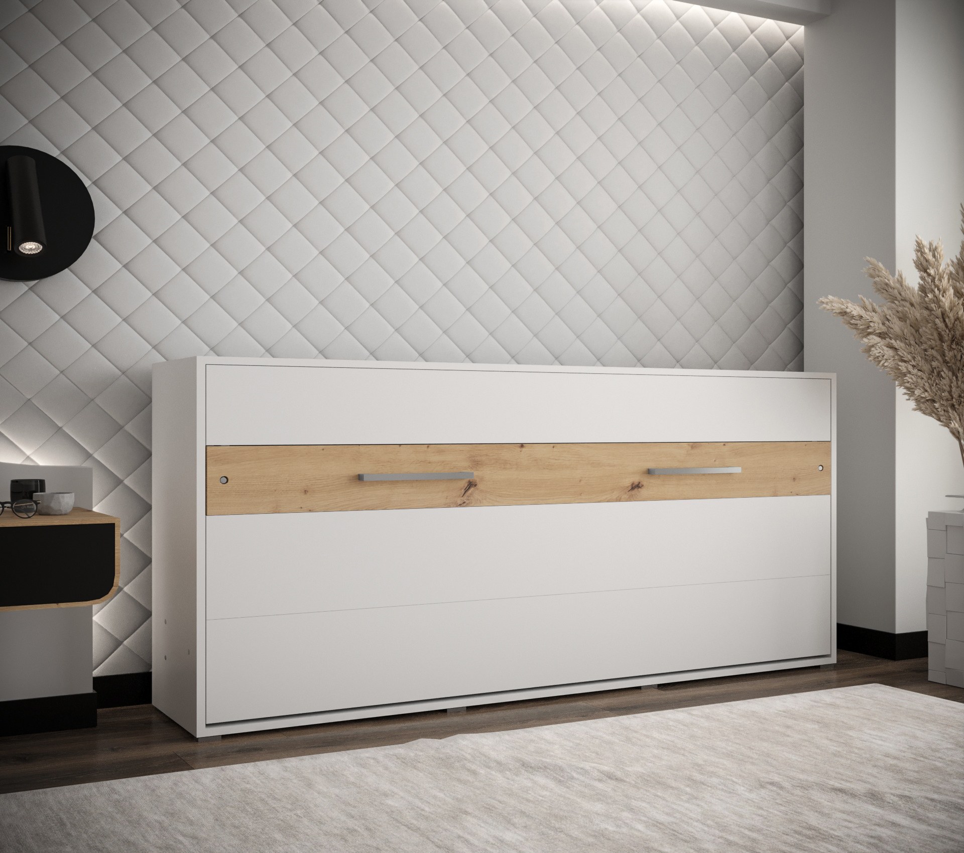 Vyklápěcí postel HH90 Barva: Bílá mat + Dub Artisan