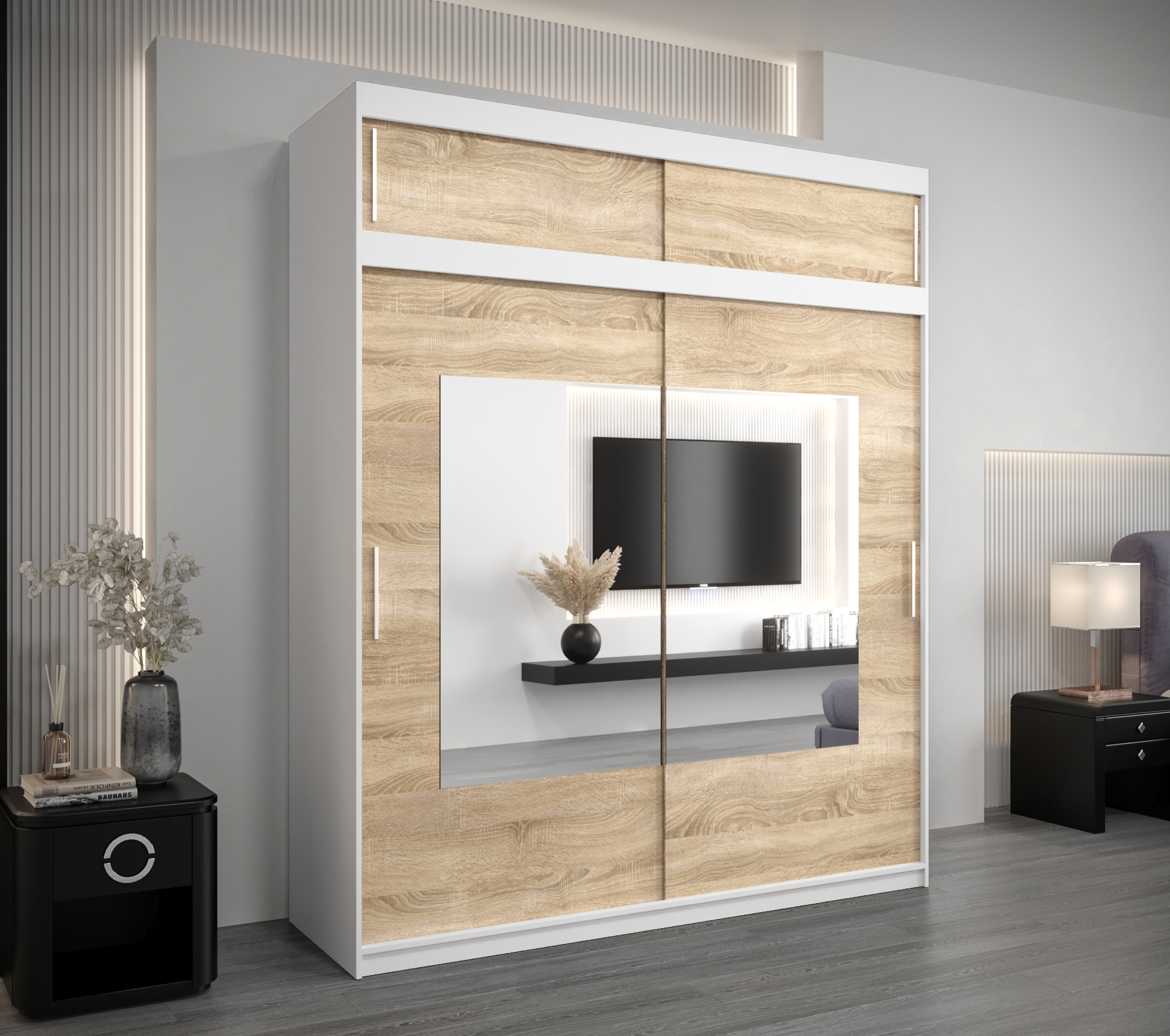 Šatní skříň Abi To s nástavcem Barva korpusu: Bílá