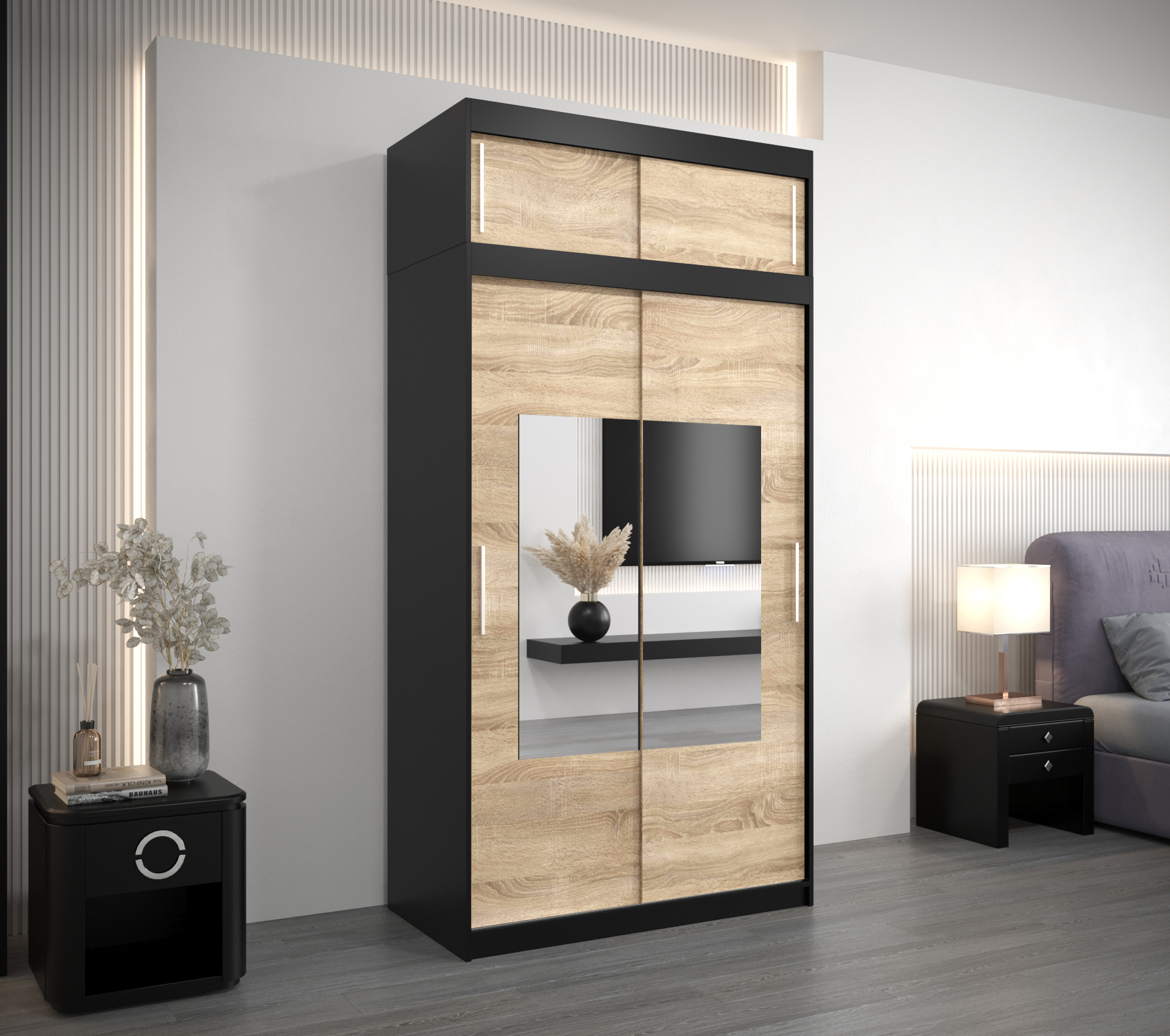 Šatní skříň Abi To s nástavcem Barva korpusu: Černá