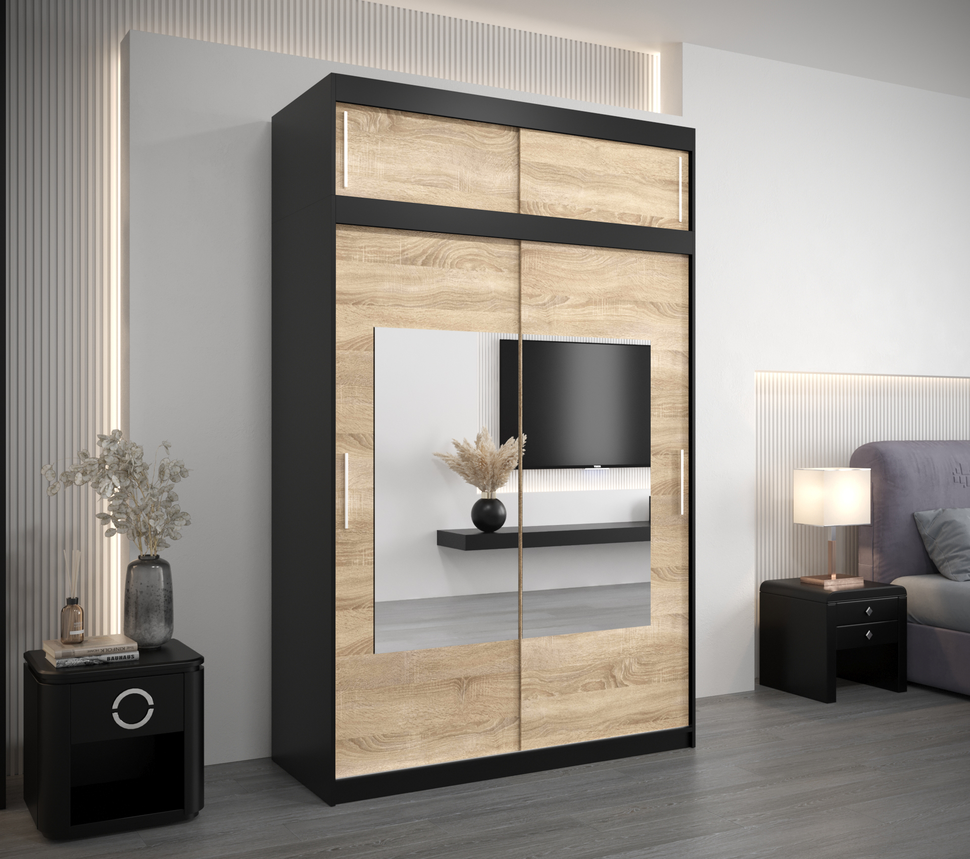 Šatní skříň Abi To s nástavcem Barva korpusu: Černá