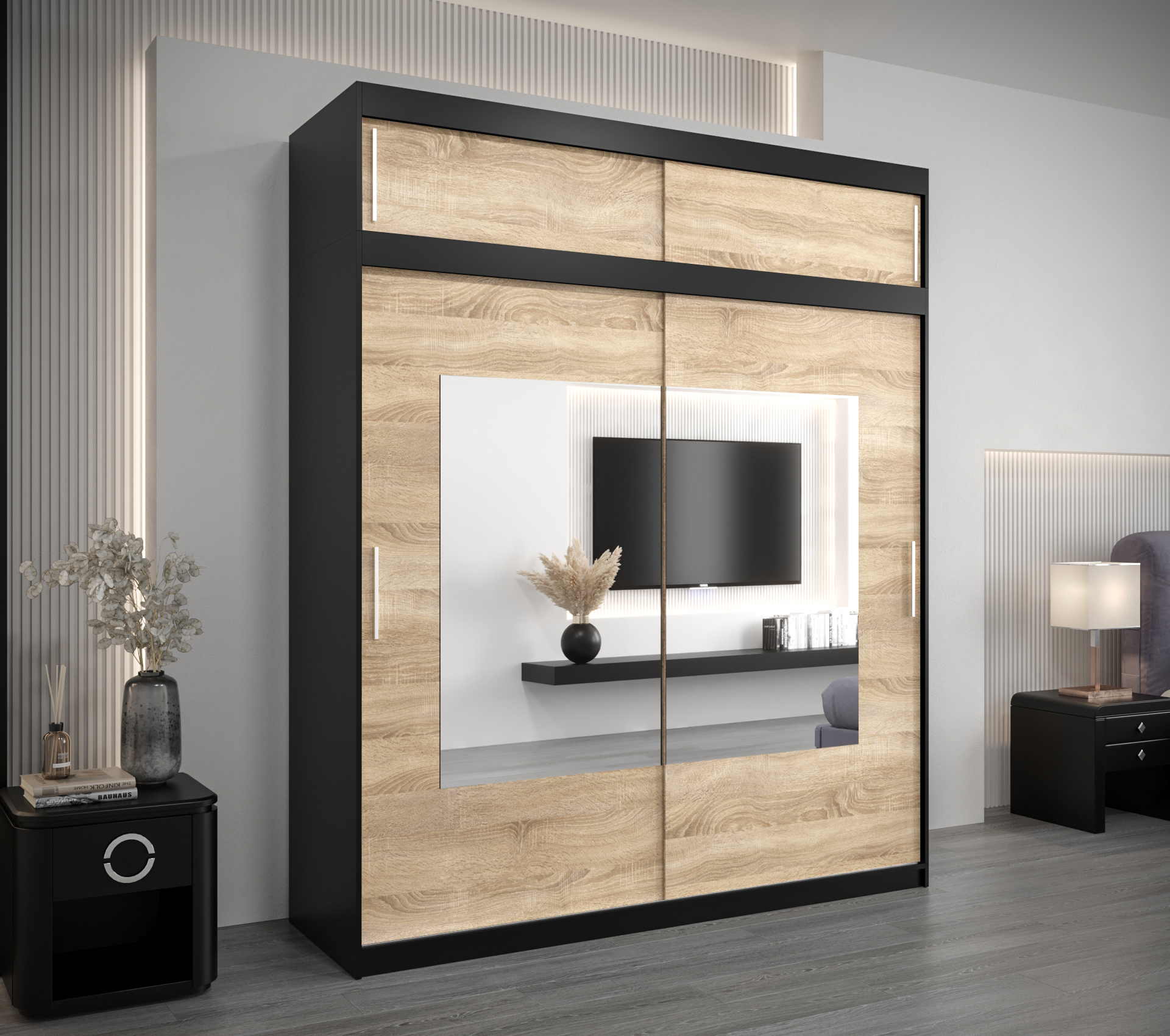 Šatní skříň Abi To s nástavcem Barva korpusu: Černá