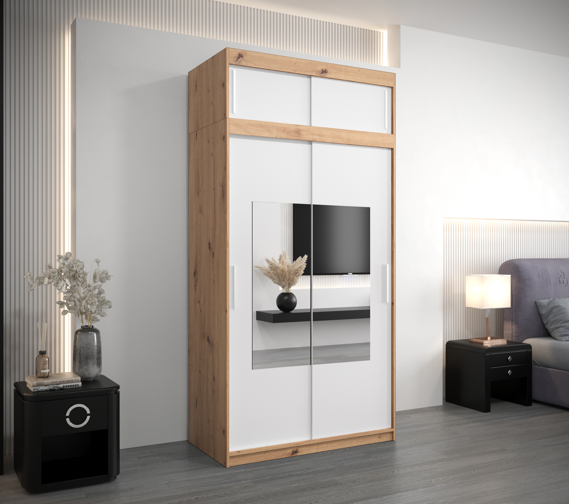 Šatní skříň Abi To s nástavcem Barva korpusu: Dub - Artisan