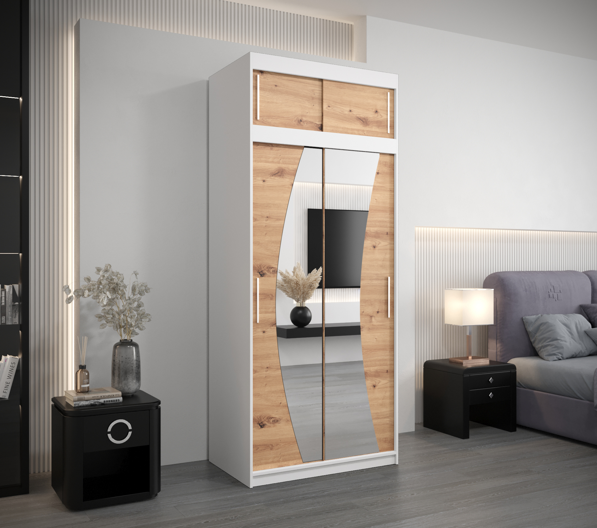 Šatní skříň Abi W0 s nástavcem Barva korpusu: Bílá