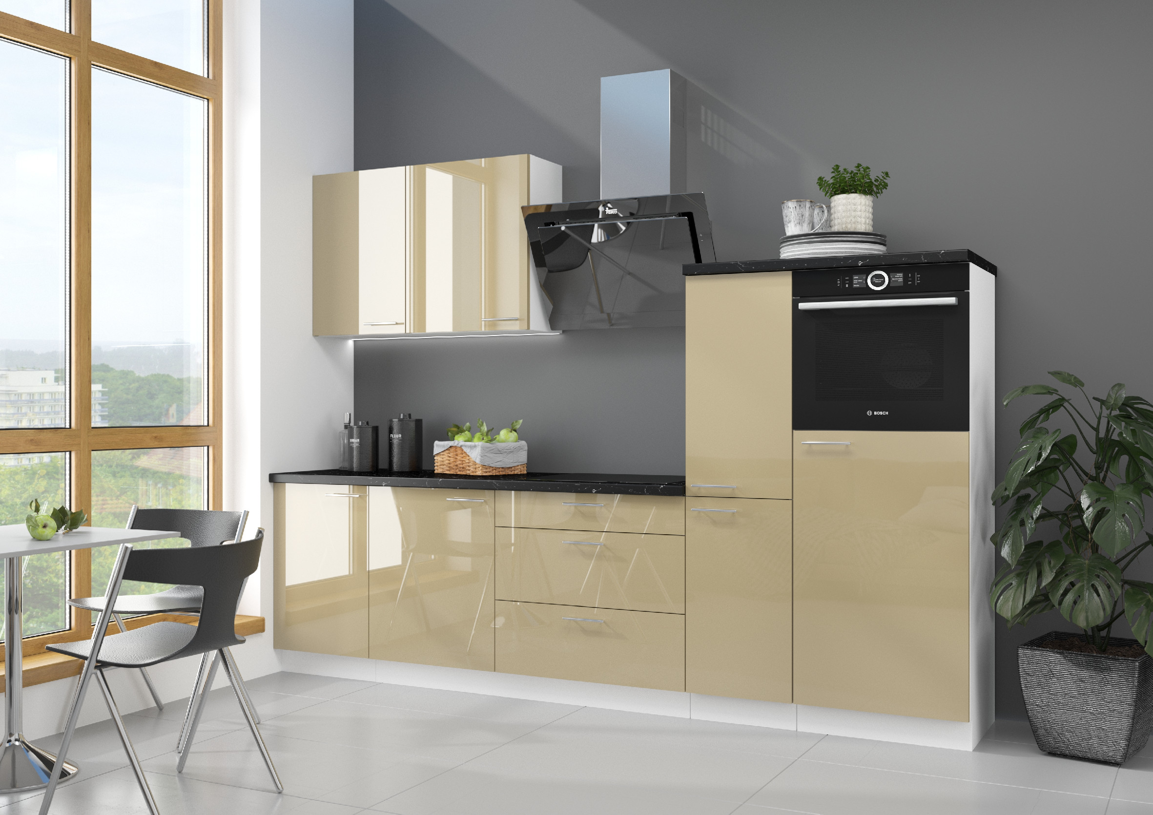 Kuchyňská linka 250 cm Lara 2 Barva korpusu: Bílá + Cappucino lesk