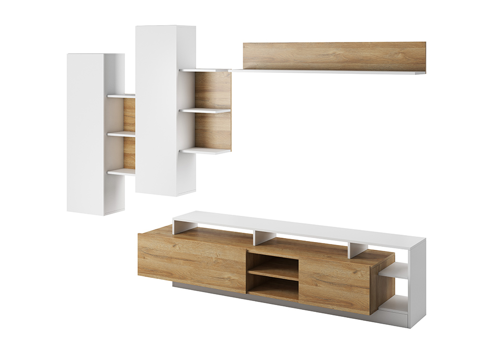 Obývací stěna Alva Barva korpusu: Dub grandson + bílý lesk