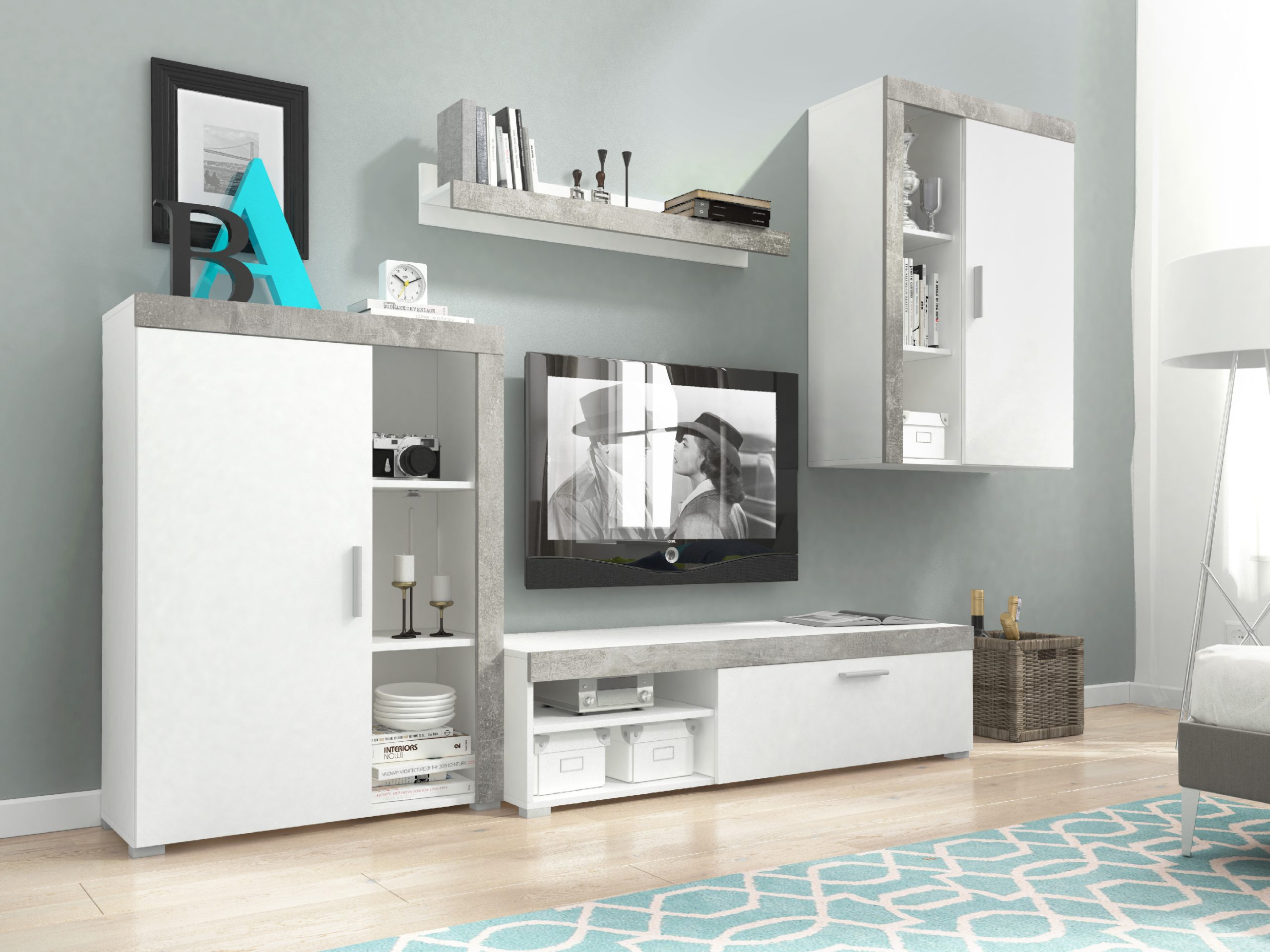 Obývací stěna Oli Barva korpusu: Bílá/Lišta beton