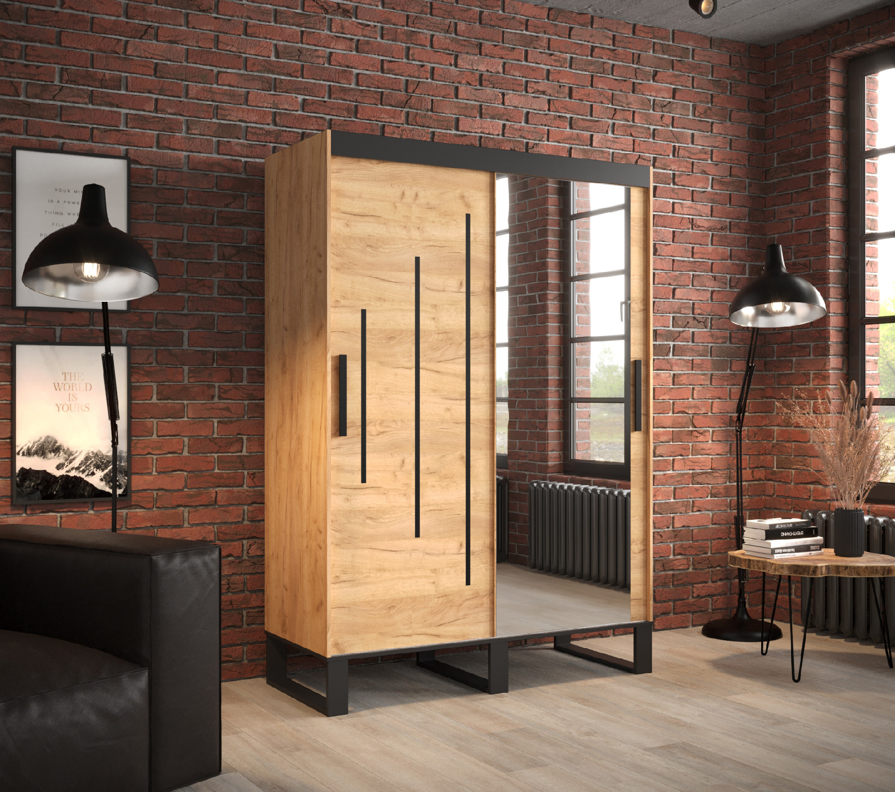 Šatní skříň Abi Loft Y2 Barva korpusu: Dub - Craft zlatý