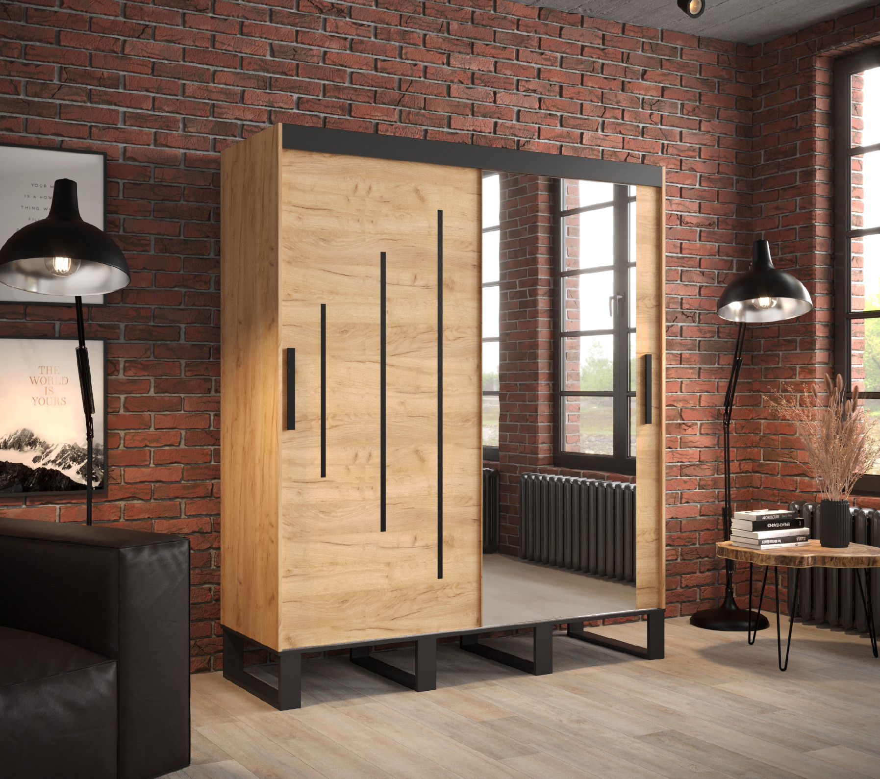 Šatní skříň Abi Loft Y2 Barva korpusu: Dub - Craft zlatý