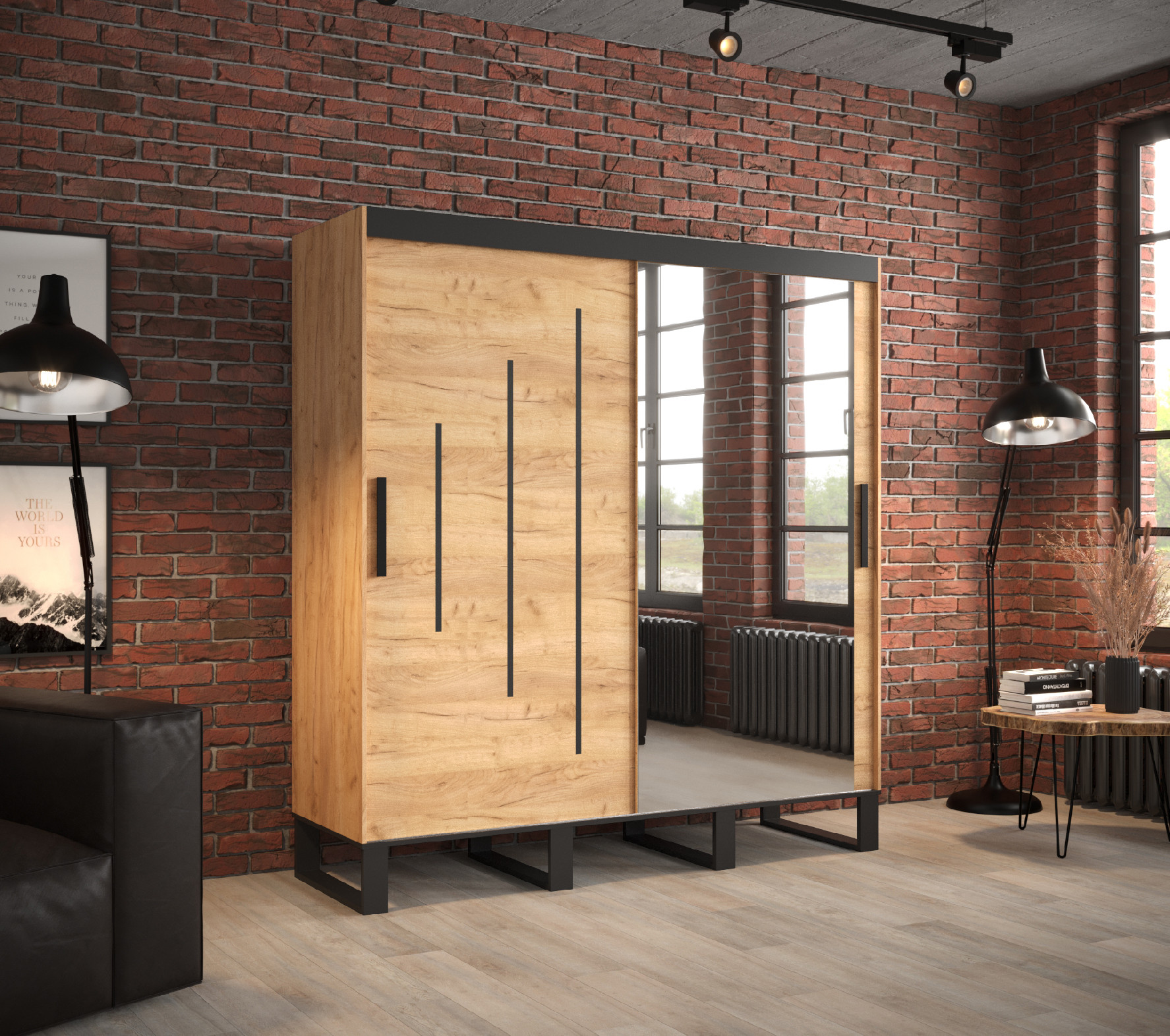 Šatní skříň Abi Loft Y2 Barva korpusu: Dub - Craft zlatý