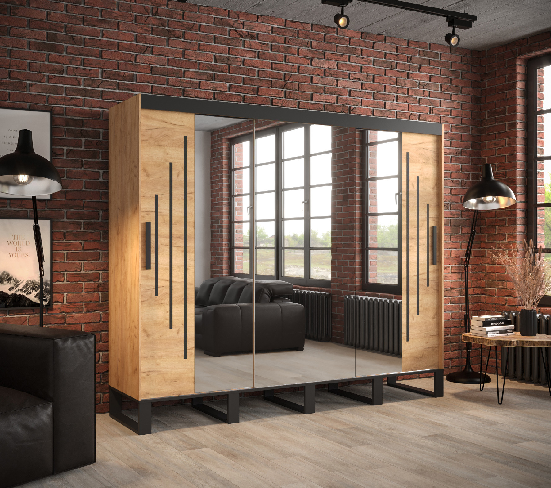 Šatní skříň Abi Loft Y2 Barva korpusu: Dub - Craft zlatý