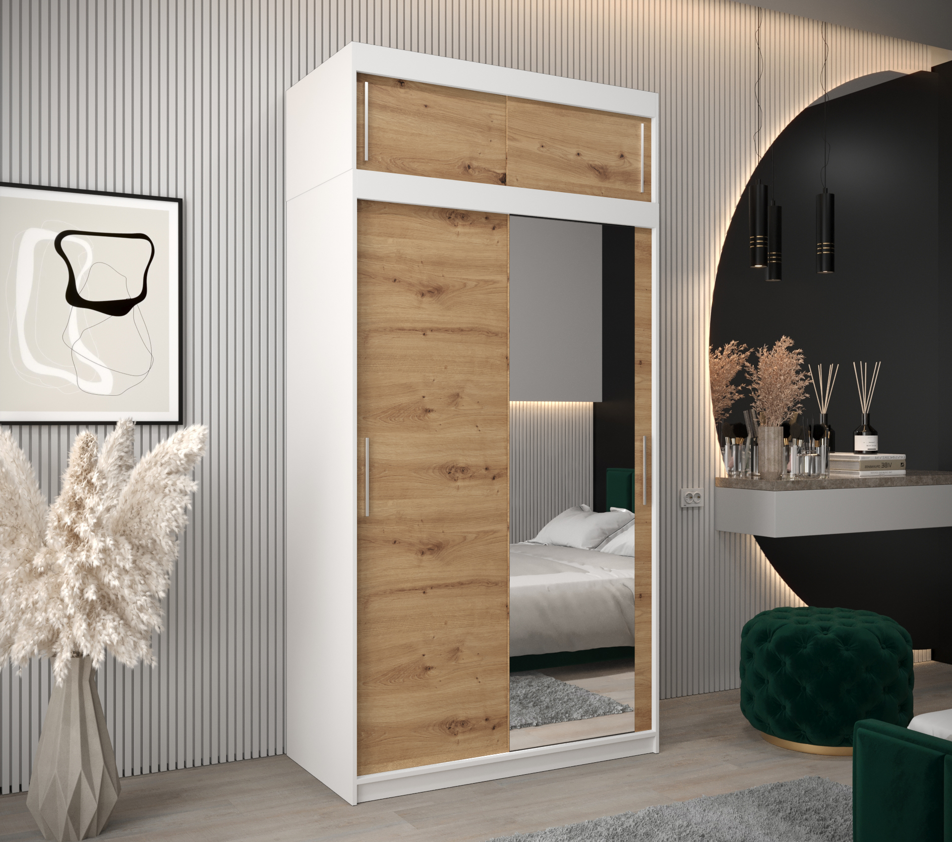 Šatní skříň Abi T2 s nástavcem Barva korpusu: Bílá