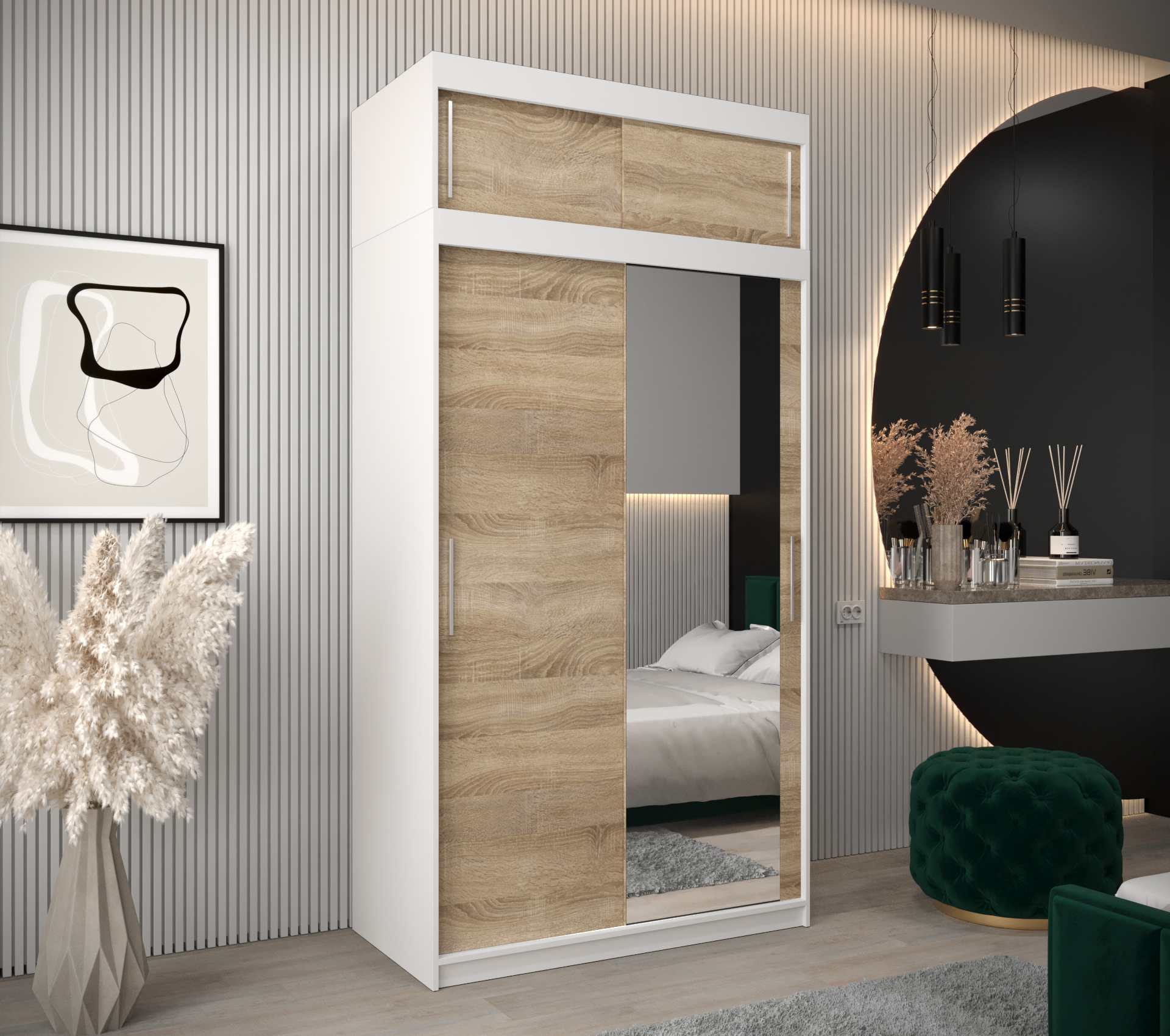 Šatní skříň Abi T2 s nástavcem Barva korpusu: Bílá