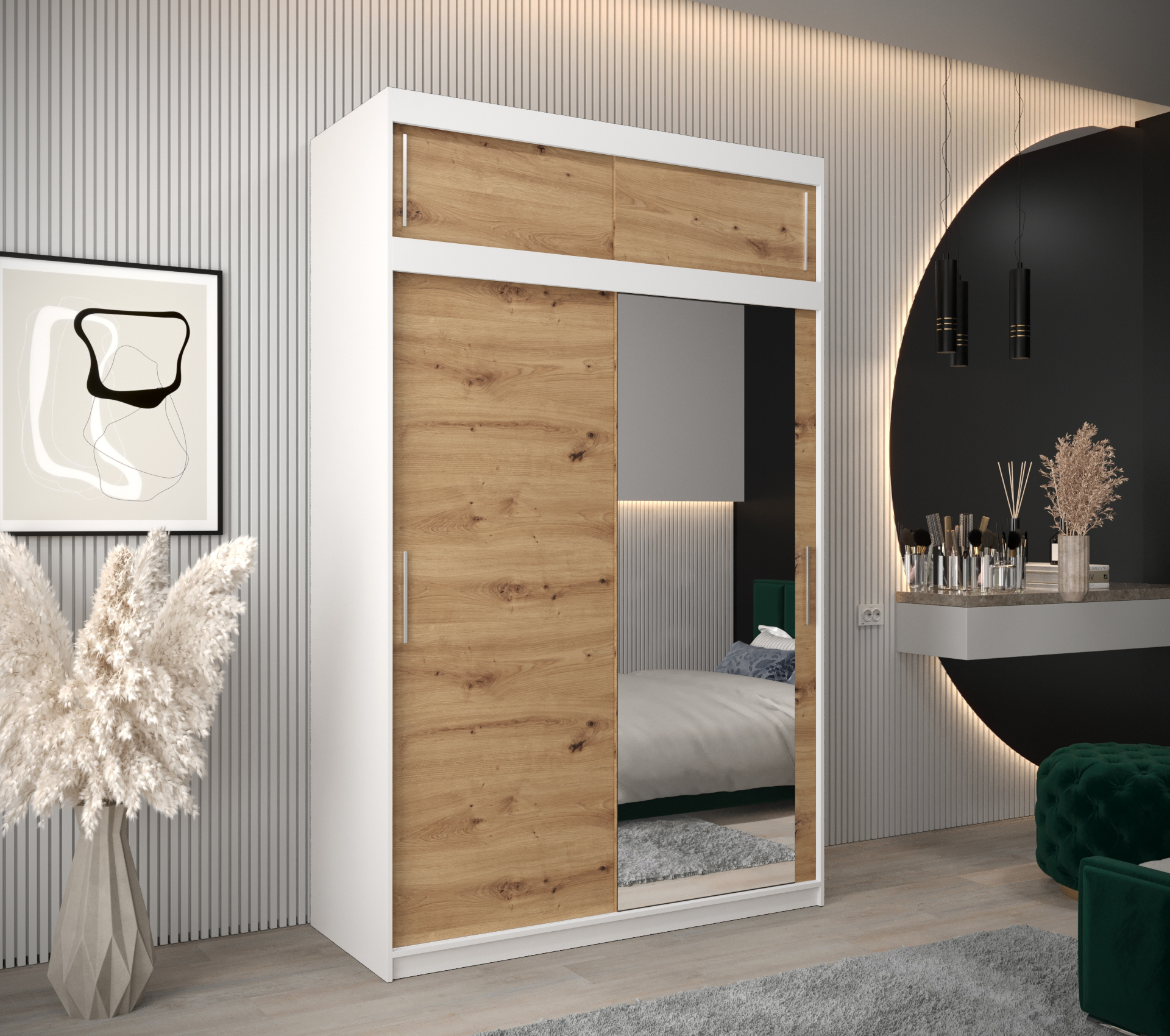 Šatní skříň Abi T2 s nástavcem Barva korpusu: Bílá