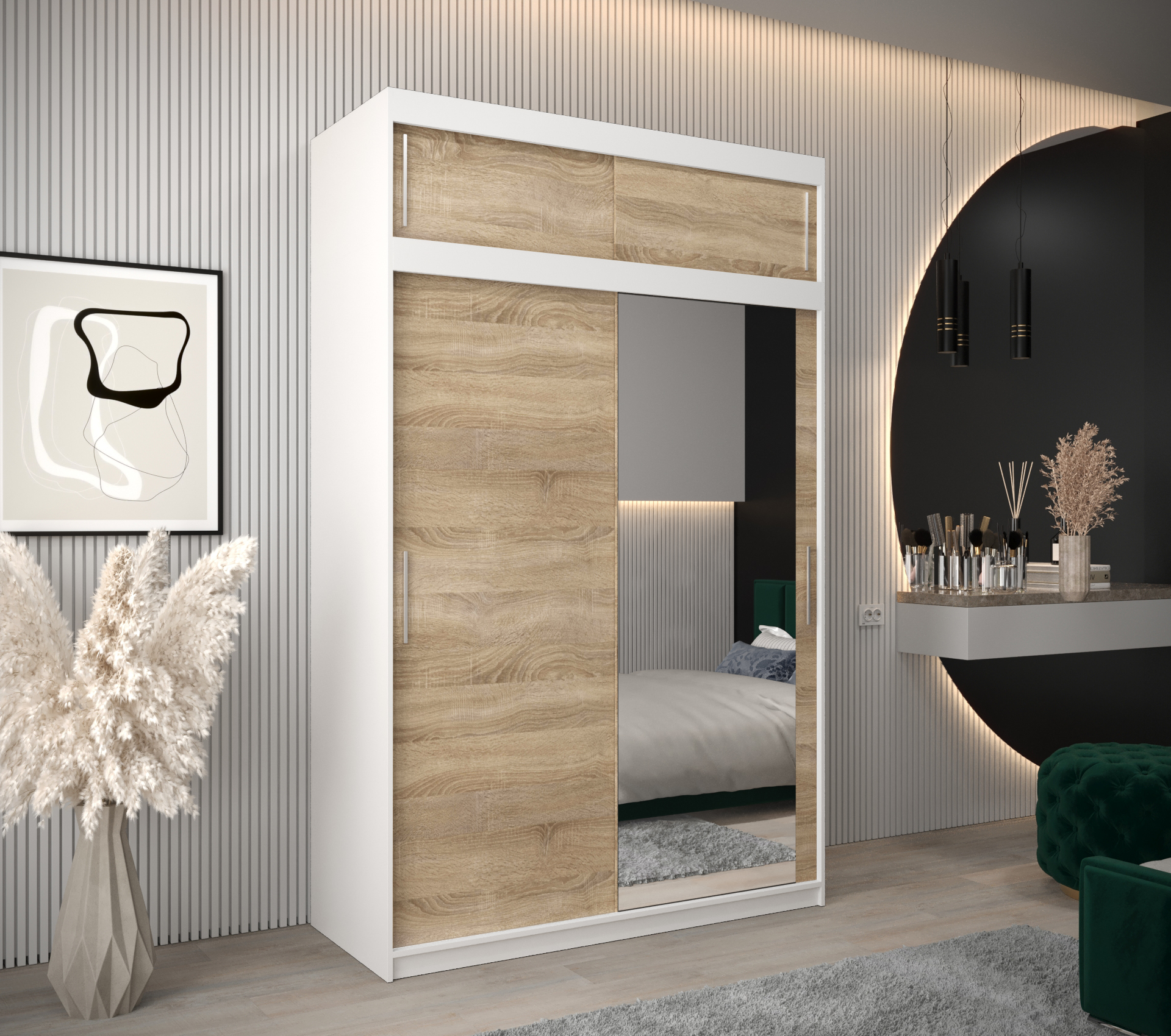 Šatní skříň Abi T2 s nástavcem Barva korpusu: Bílá