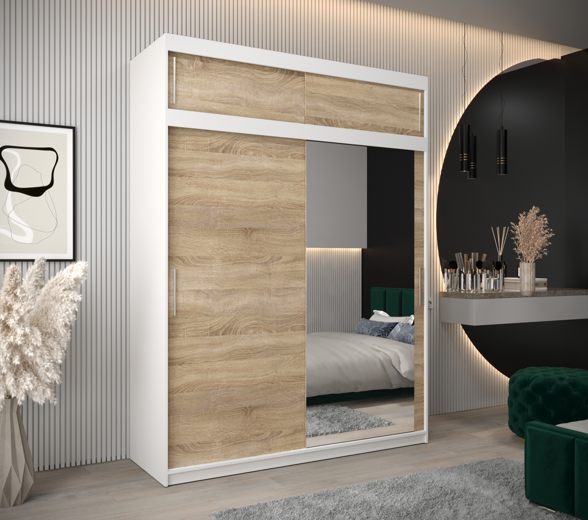 Šatní skříň Abi T2 s nástavcem Barva korpusu: Bílá