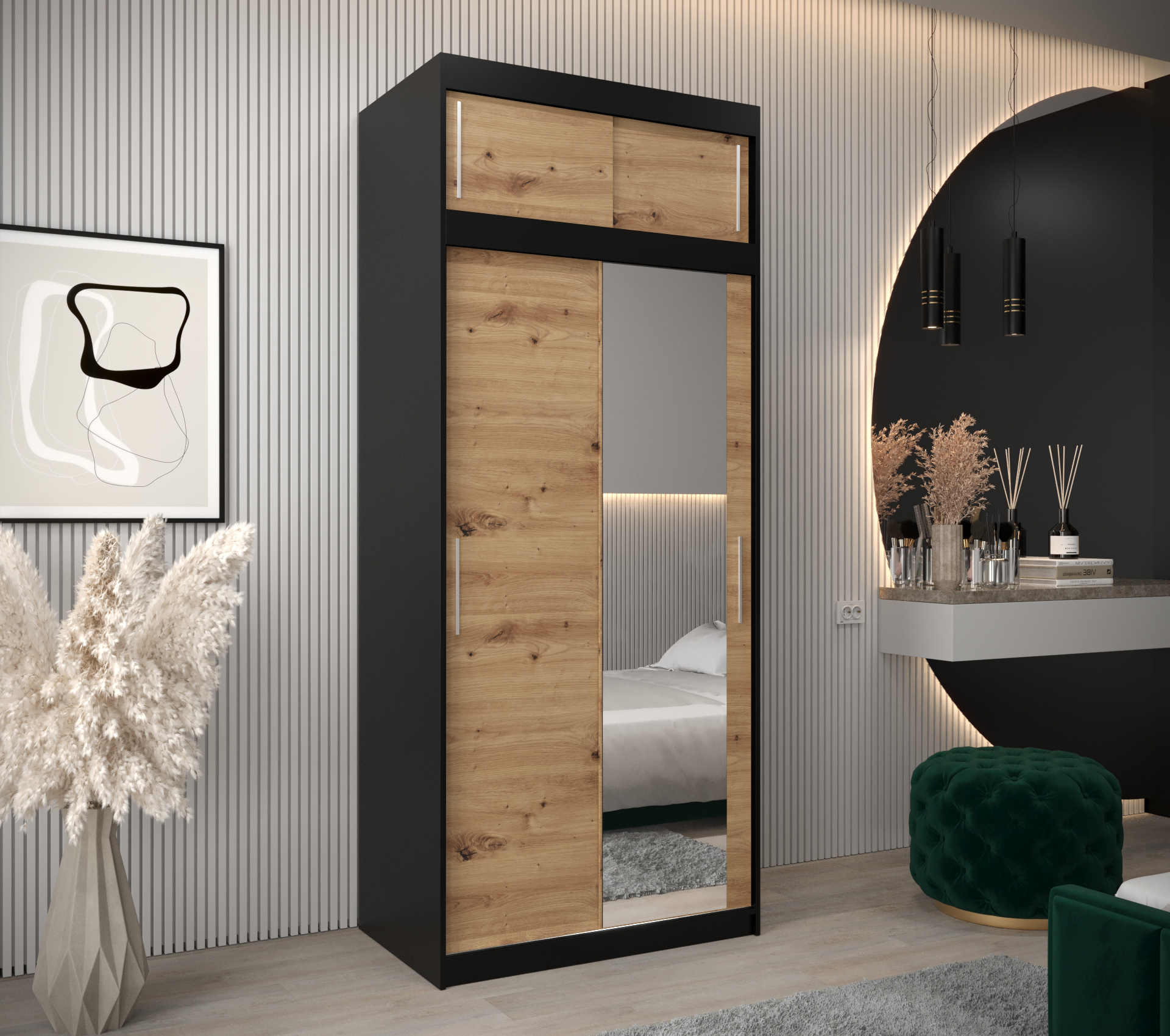 Šatní skříň Abi T2 s nástavcem Barva korpusu: Černá