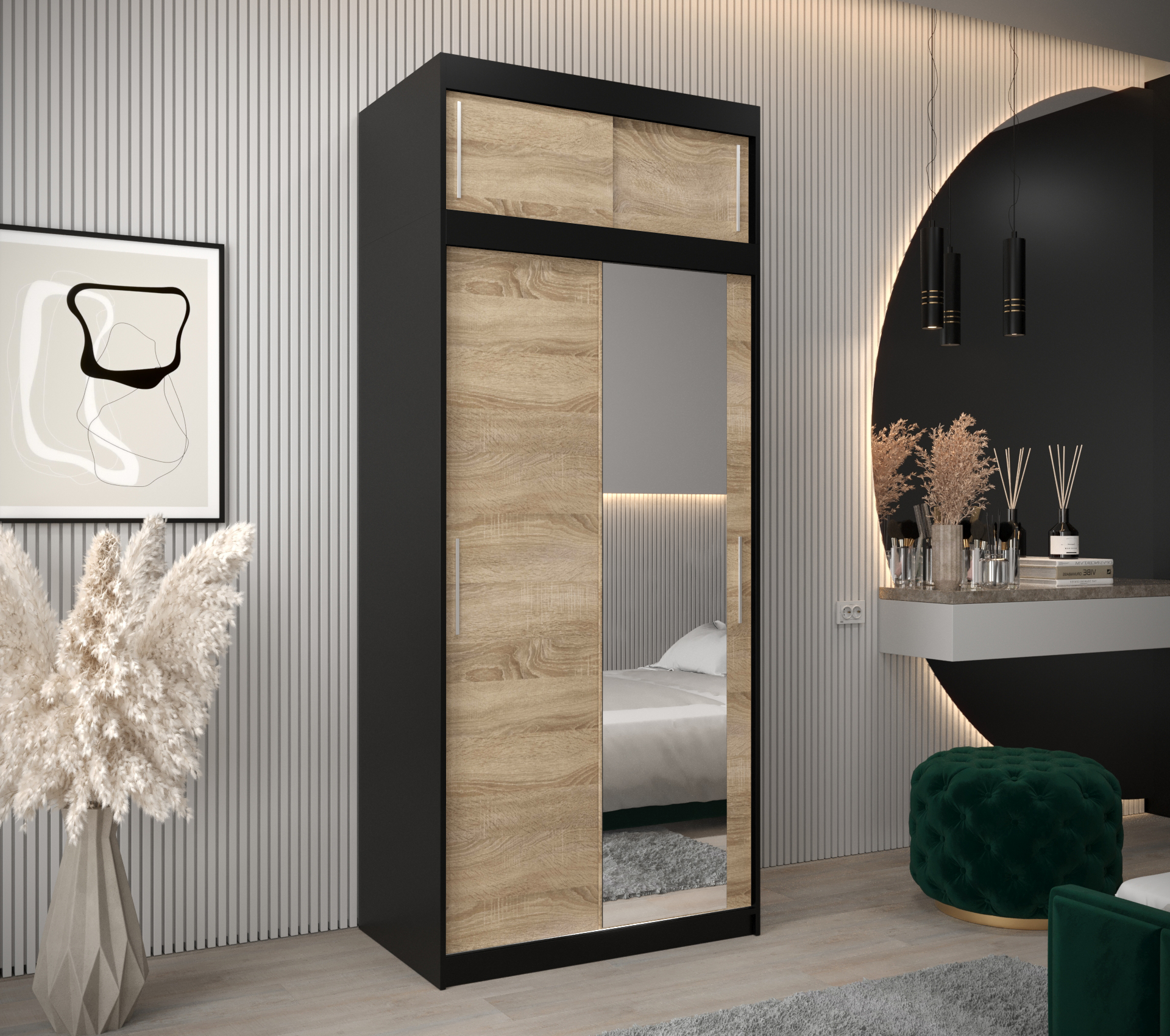 Šatní skříň Abi T2 s nástavcem Barva korpusu: Černá