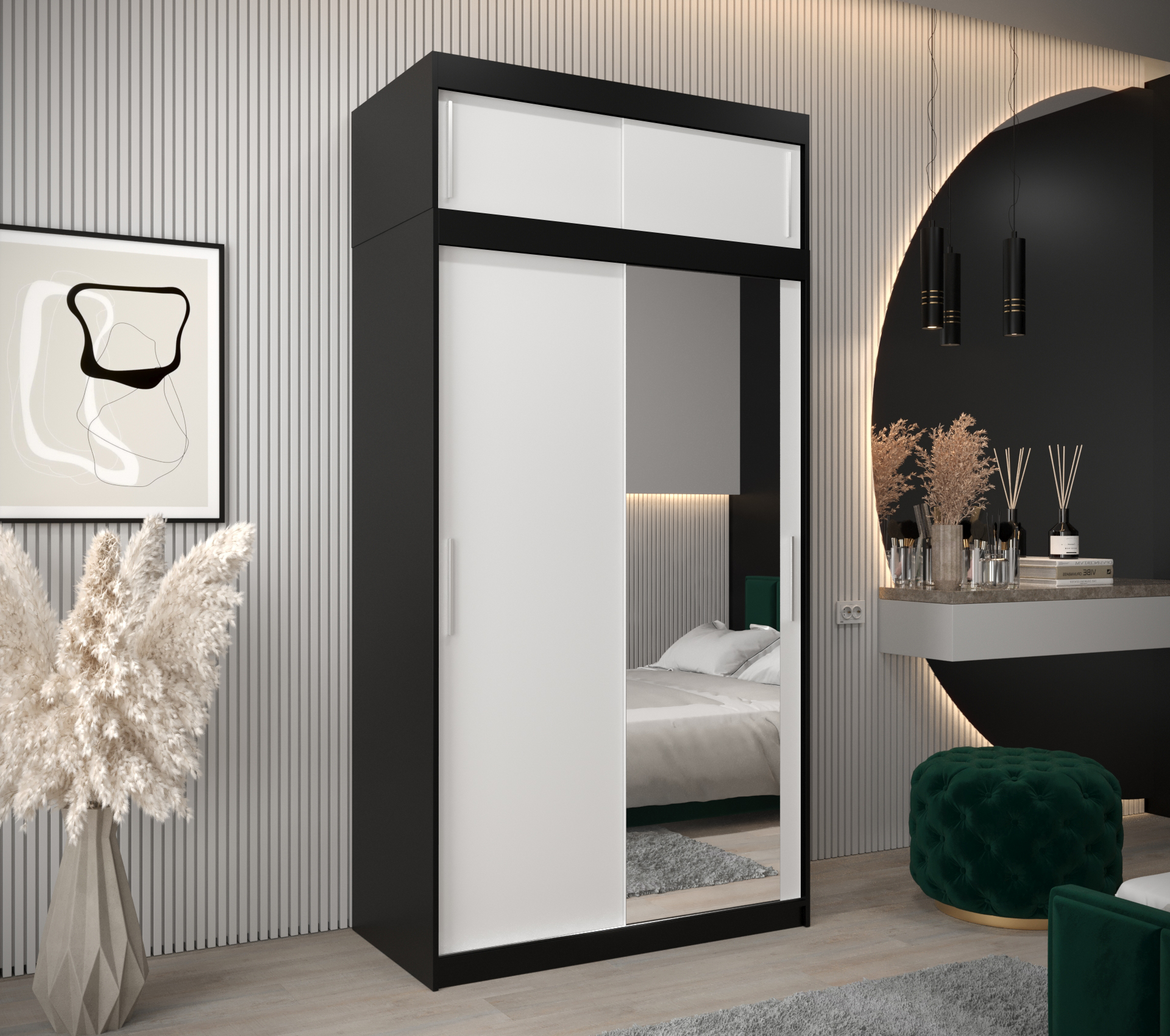 Šatní skříň Abi T2 s nástavcem Barva korpusu: Černá