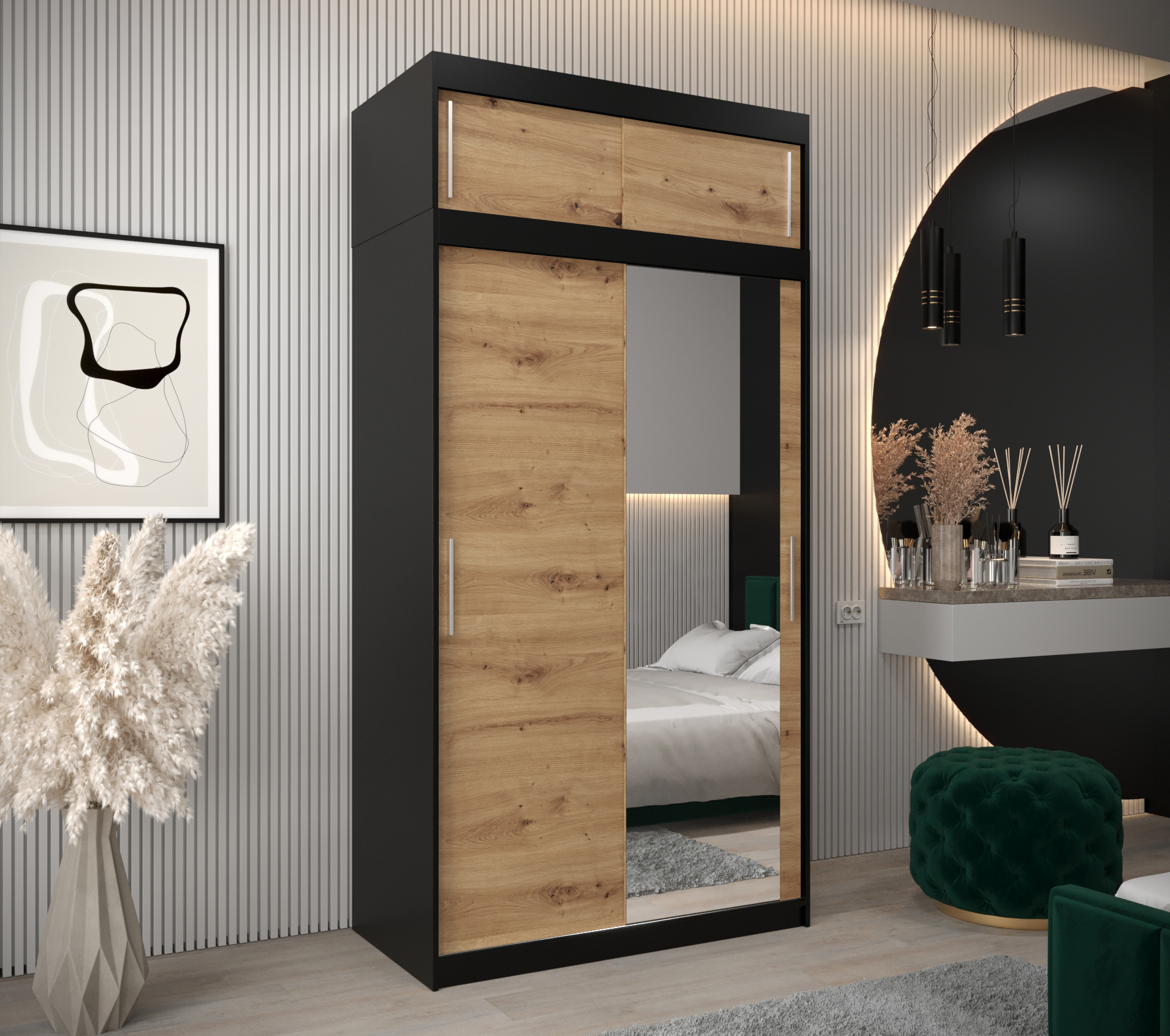 Šatní skříň Abi T2 s nástavcem Barva korpusu: Černá