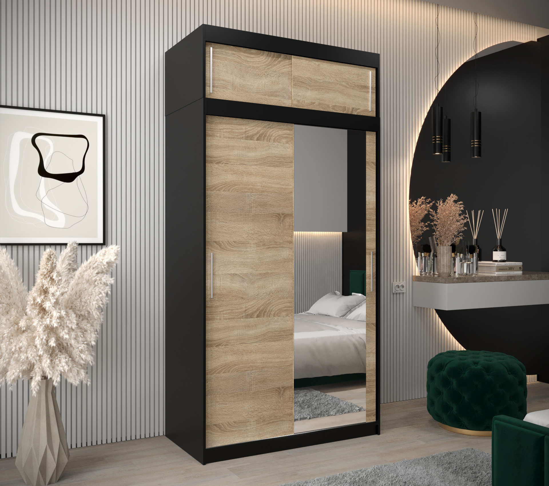 Šatní skříň Abi T2 s nástavcem Barva korpusu: Černá
