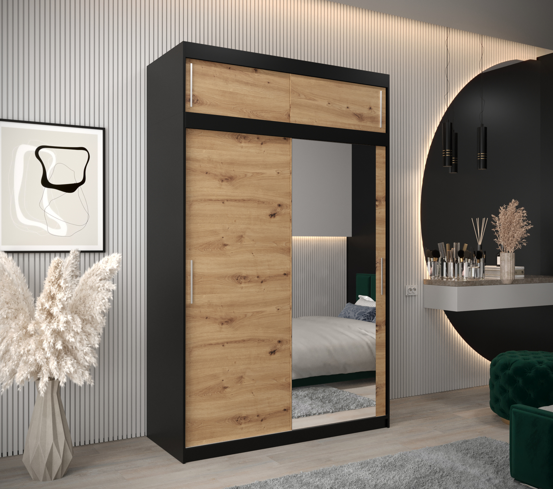 Šatní skříň Abi T2 s nástavcem Barva korpusu: Černá
