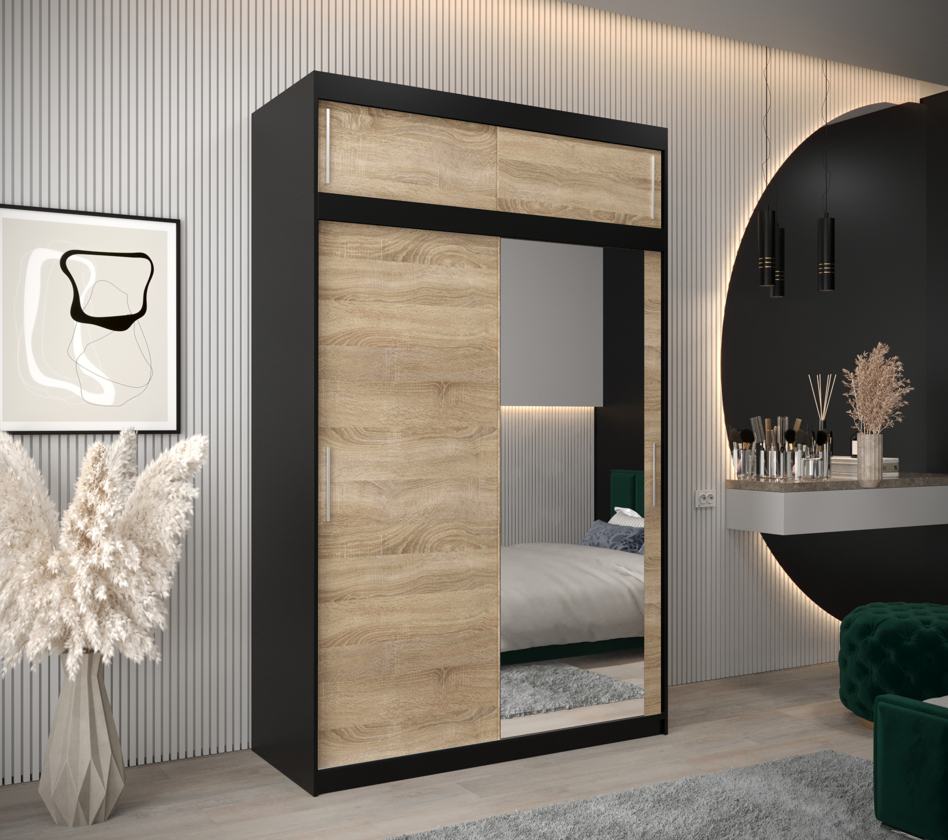 Šatní skříň Abi T2 s nástavcem Barva korpusu: Černá