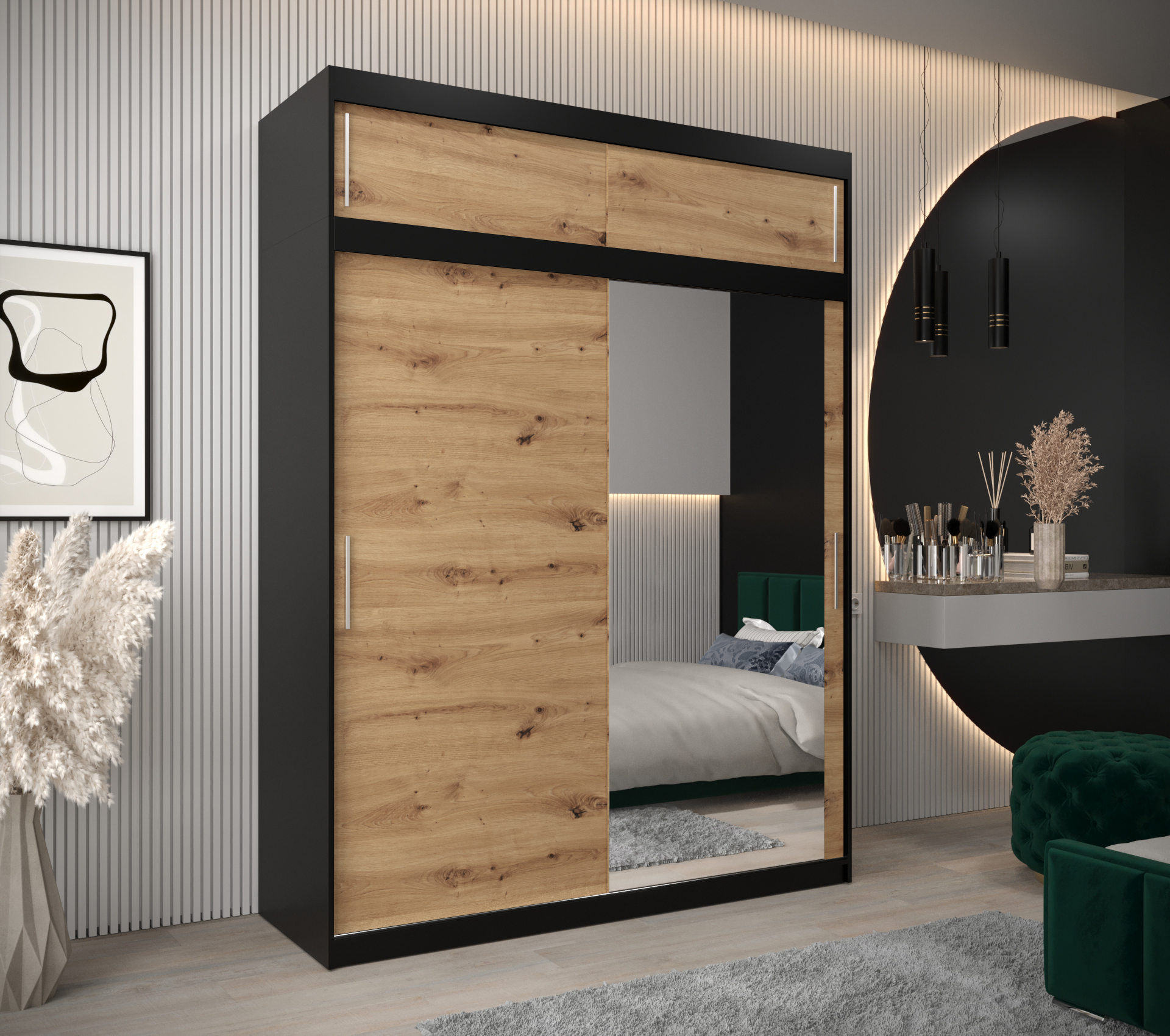 Šatní skříň Abi T2 s nástavcem Barva korpusu: Černá
