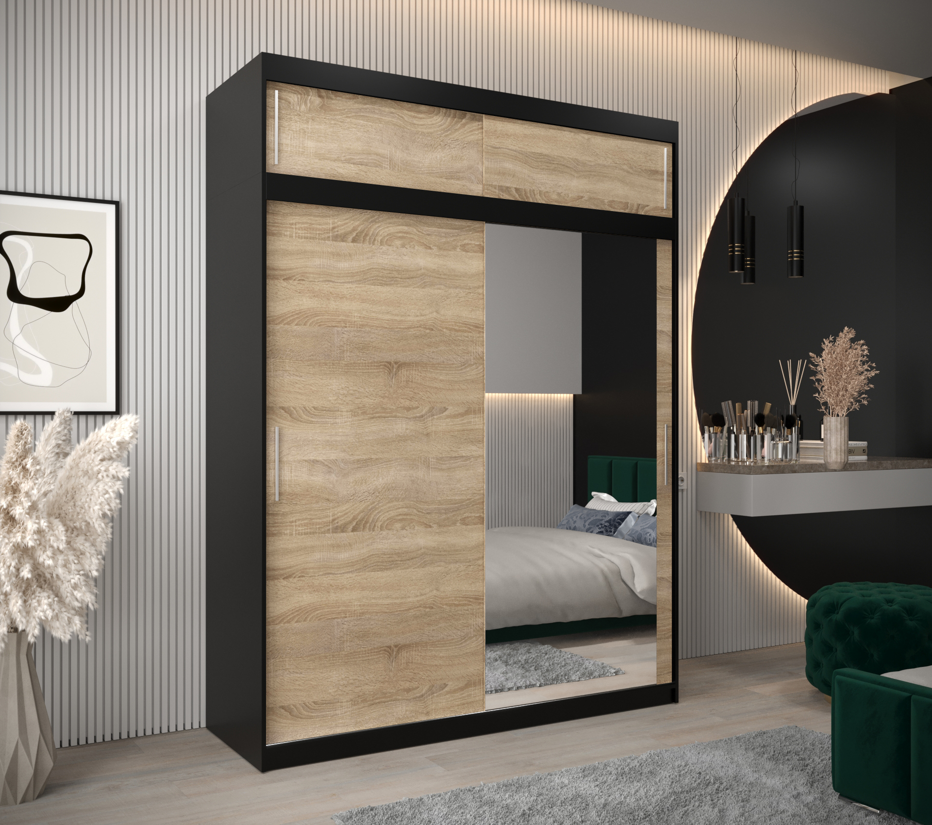 Šatní skříň Abi T2 s nástavcem Barva korpusu: Černá