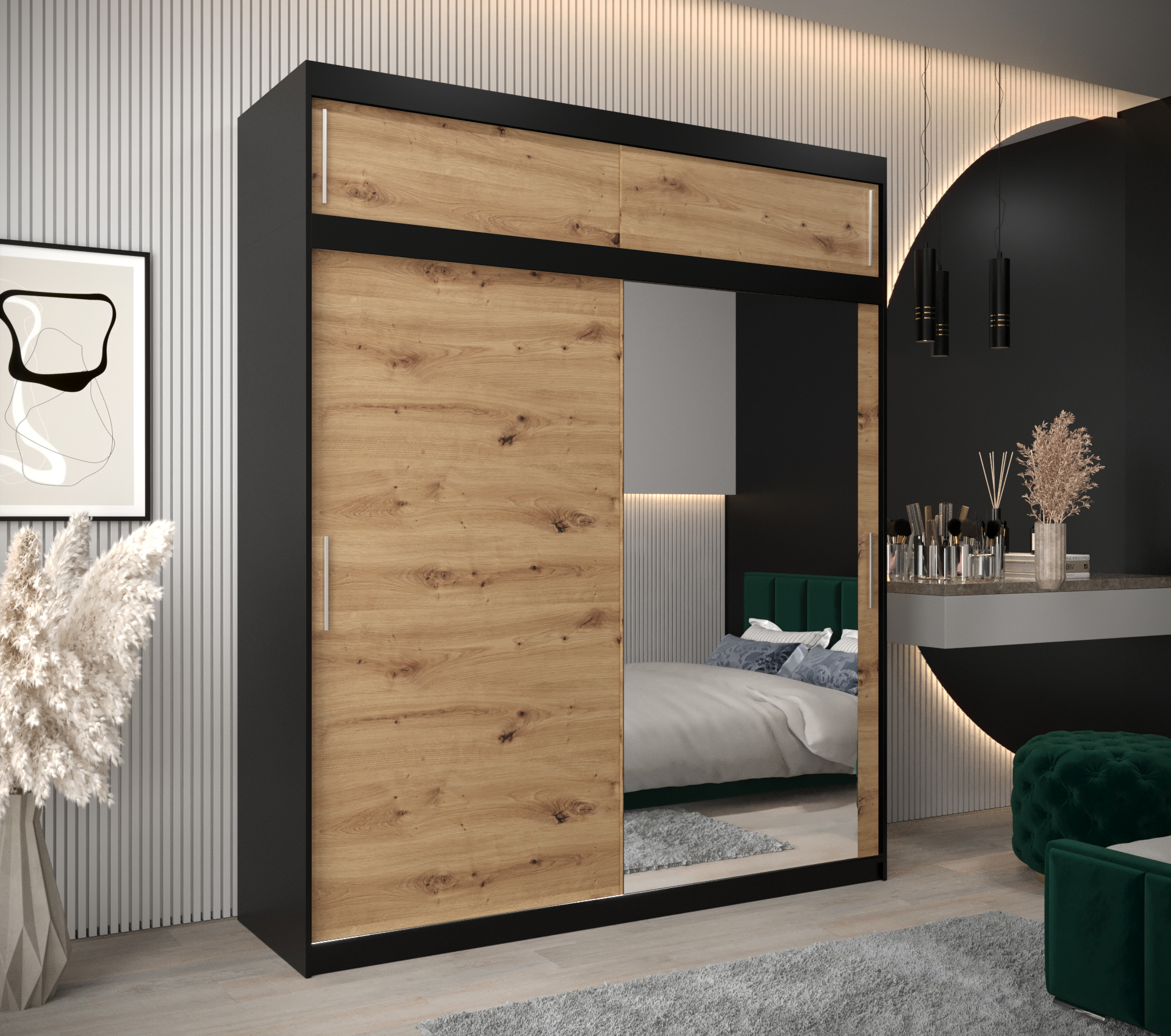 Šatní skříň Abi T2 s nástavcem Barva korpusu: Černá