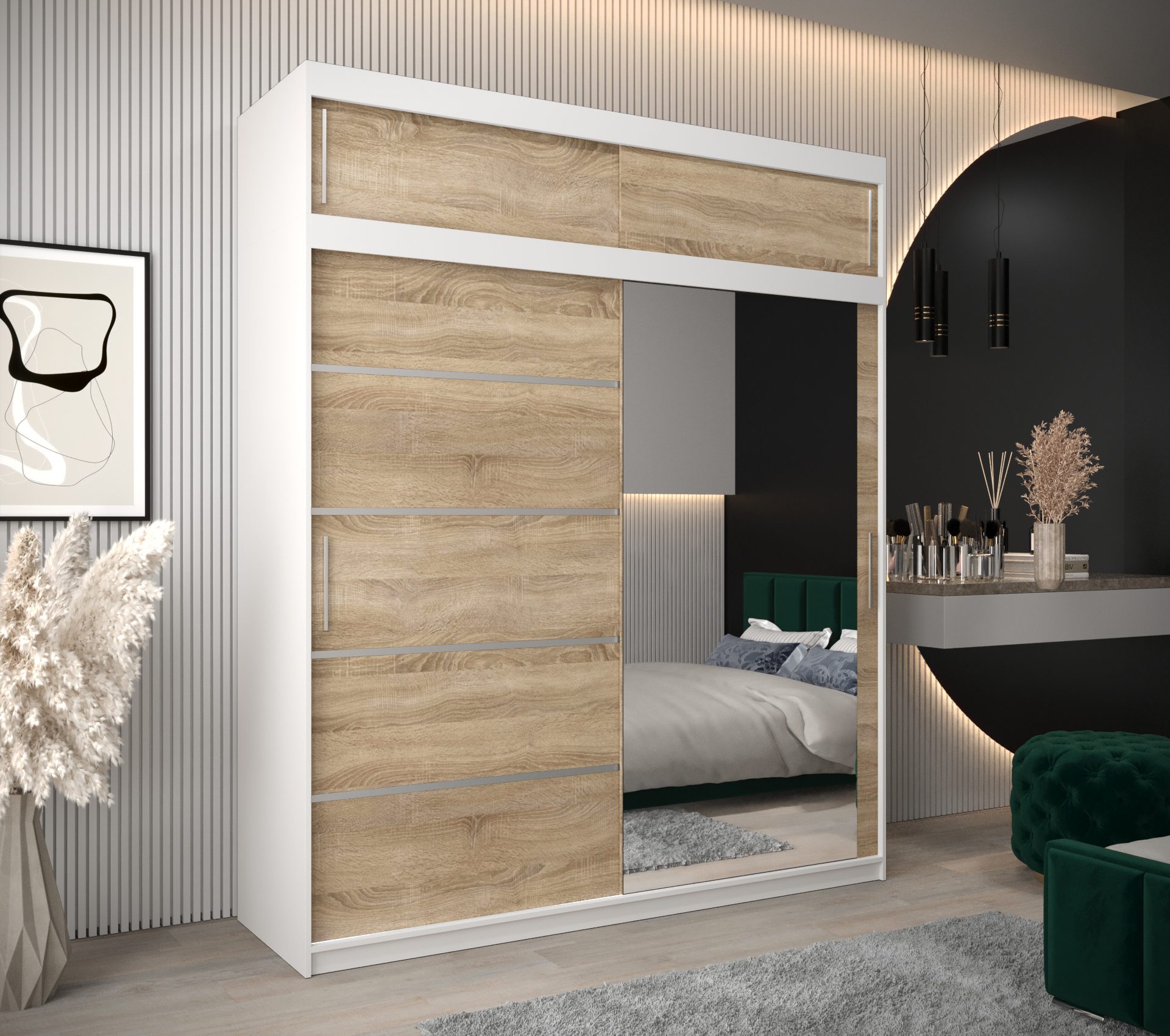 Šatní skříň Abi V2 s nástavcem Barva korpusu: Bílá