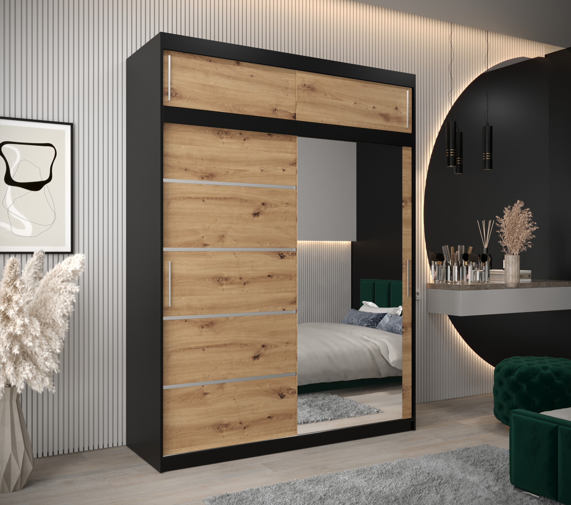 Šatní skříň Abi V2 s nástavcem Barva korpusu: Černá