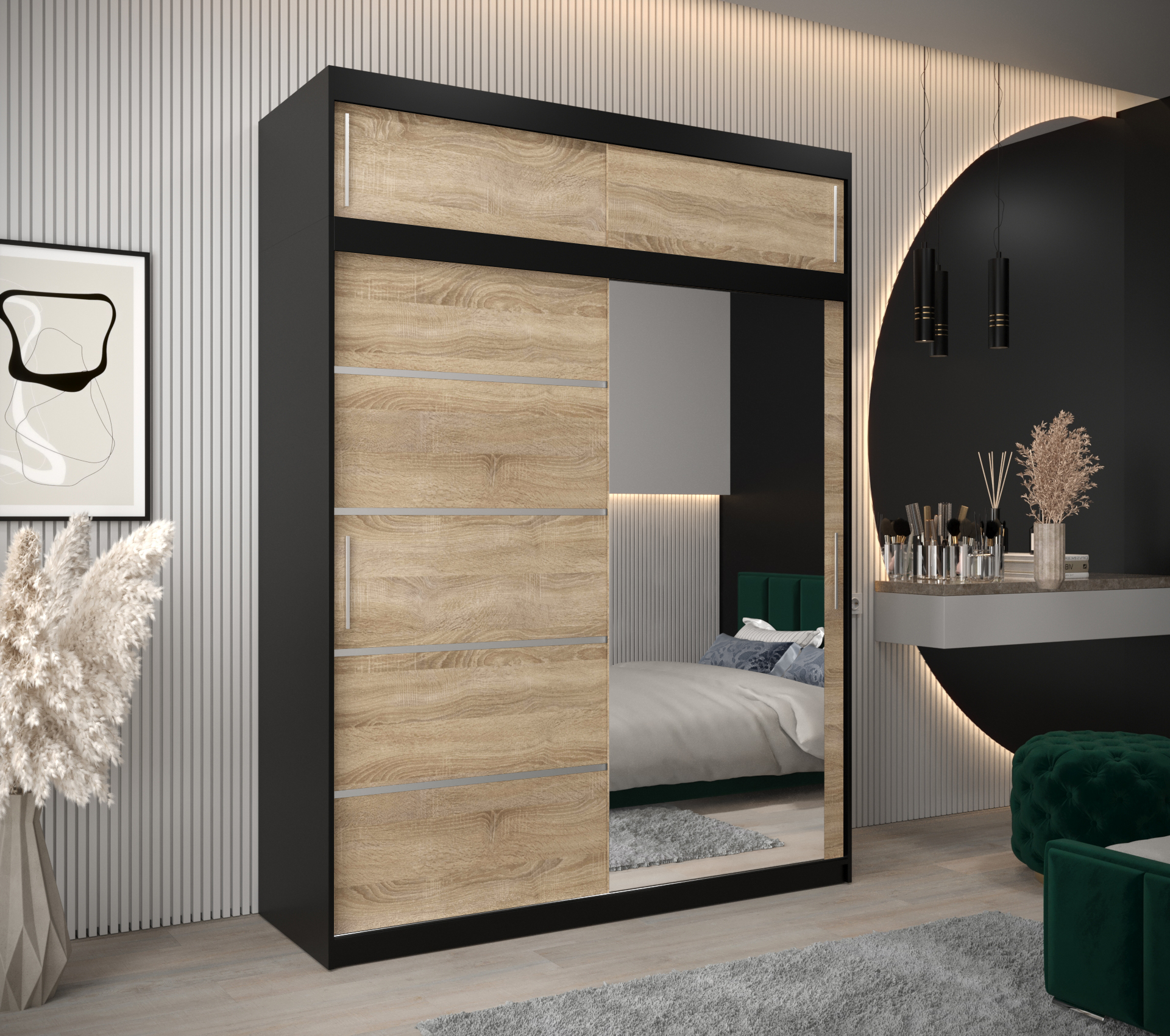 Šatní skříň Abi V2 s nástavcem Barva korpusu: Černá