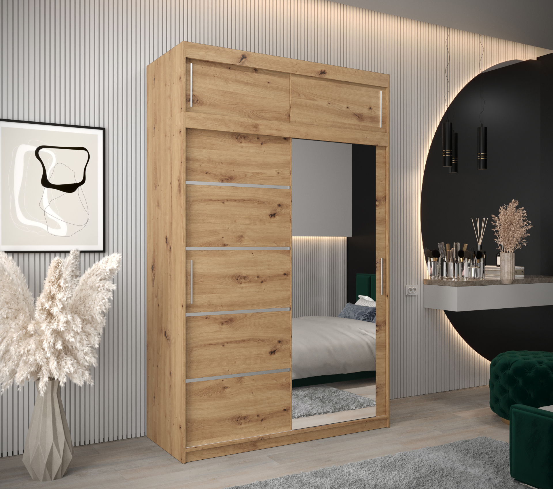 Šatní skříň Abi V2 s nástavcem Barva korpusu: Dub - Artisan