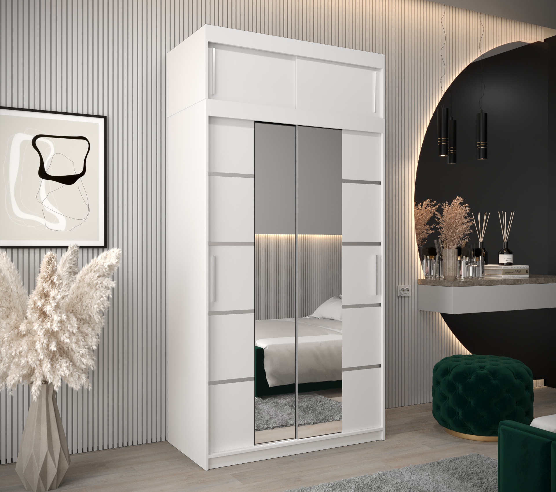 Šatní skříň Abi V4 s nástavcem Barva korpusu: Bílá