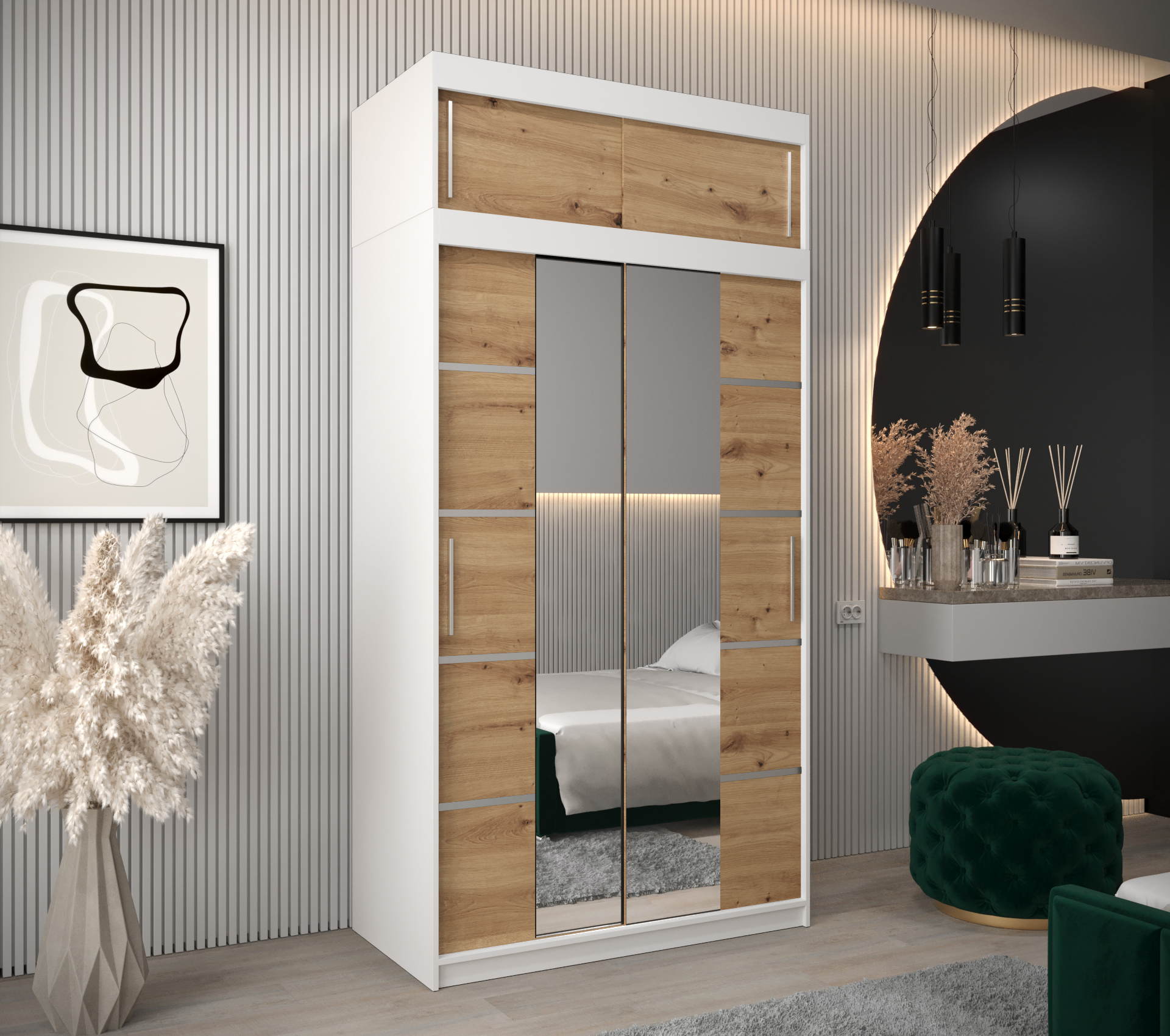 Šatní skříň Abi V4 s nástavcem Barva korpusu: Bílá