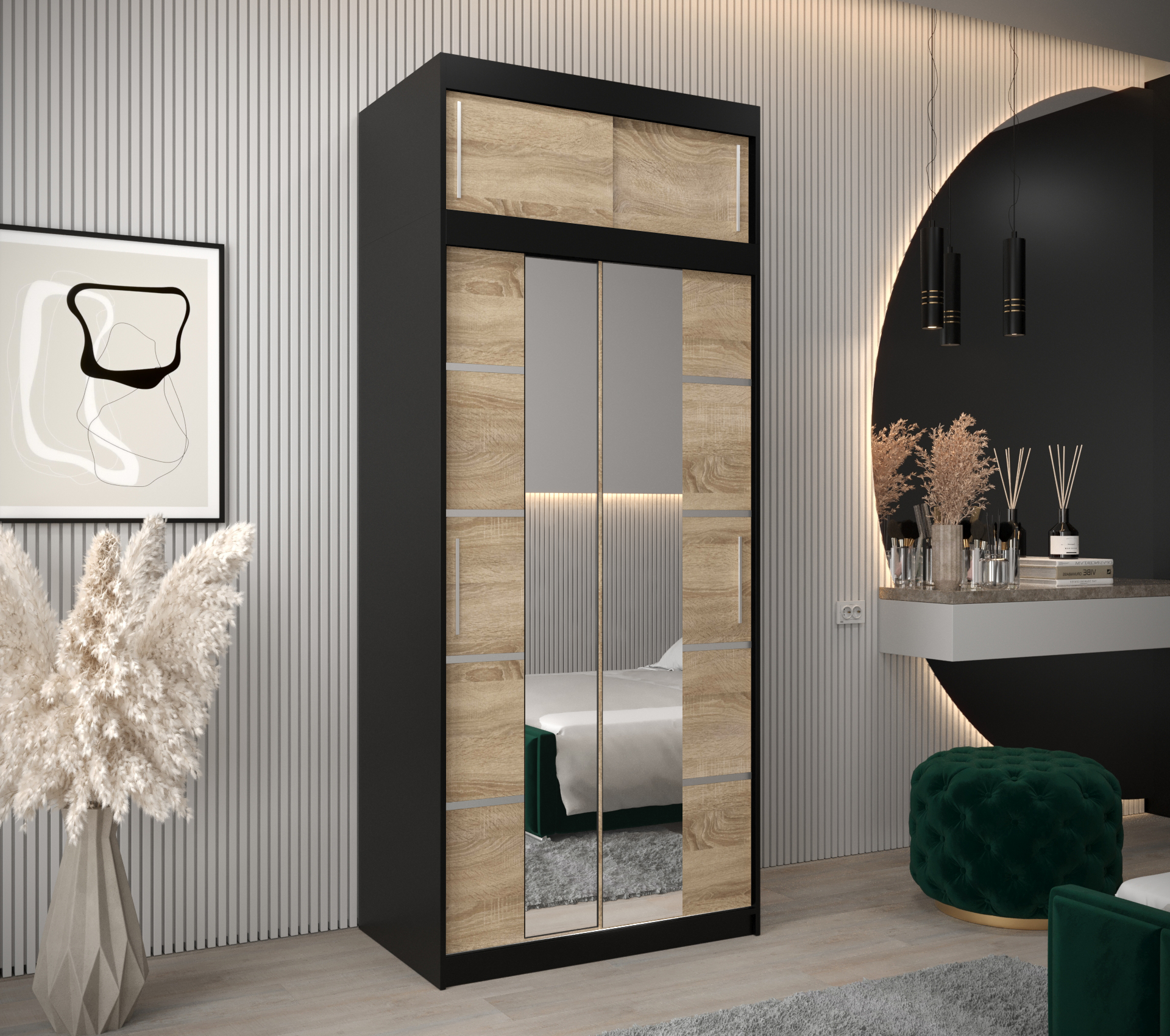 Šatní skříň Abi V4 s nástavcem Barva korpusu: Černá