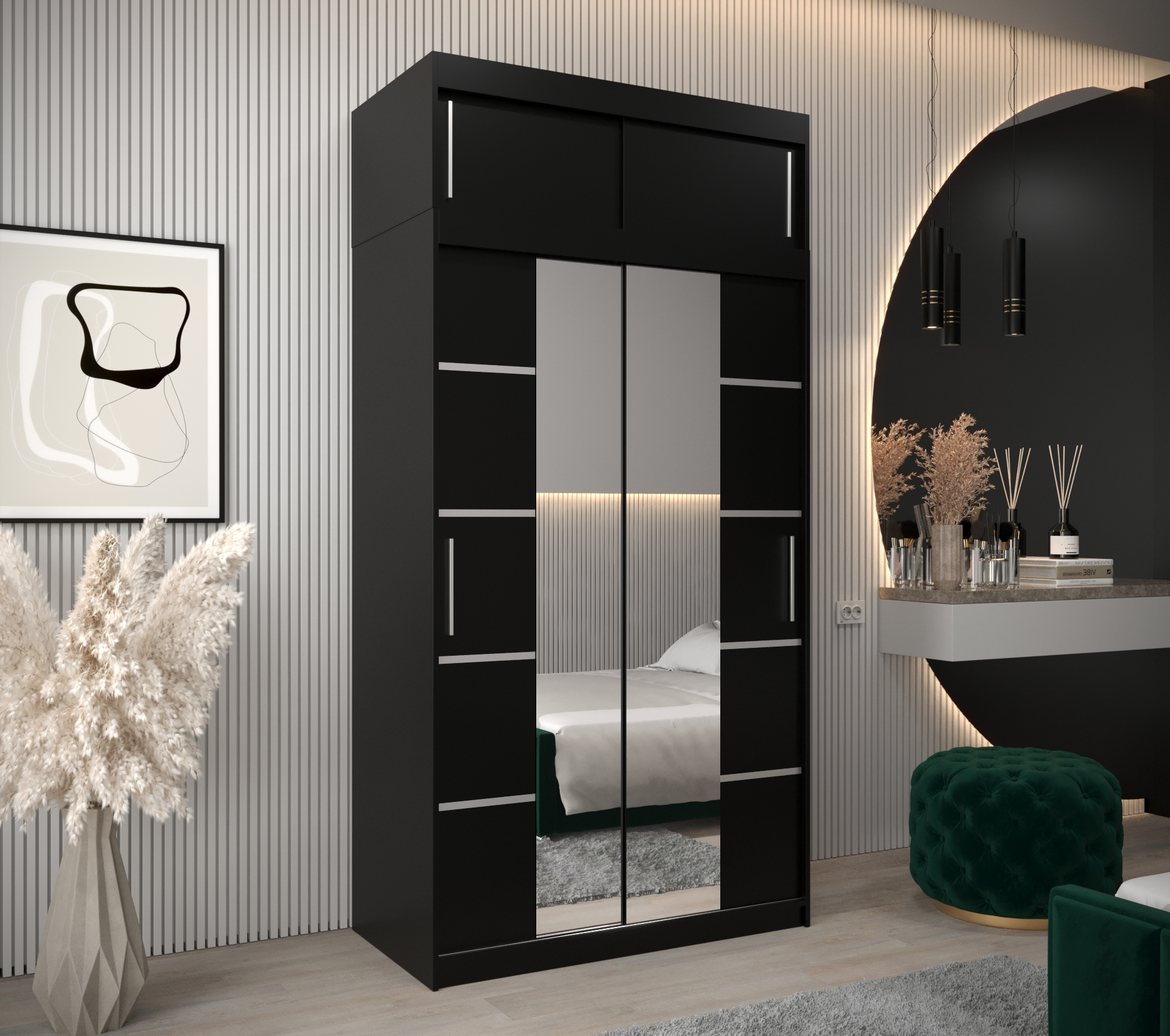 Šatní skříň Abi V4 s nástavcem Barva korpusu: Černá