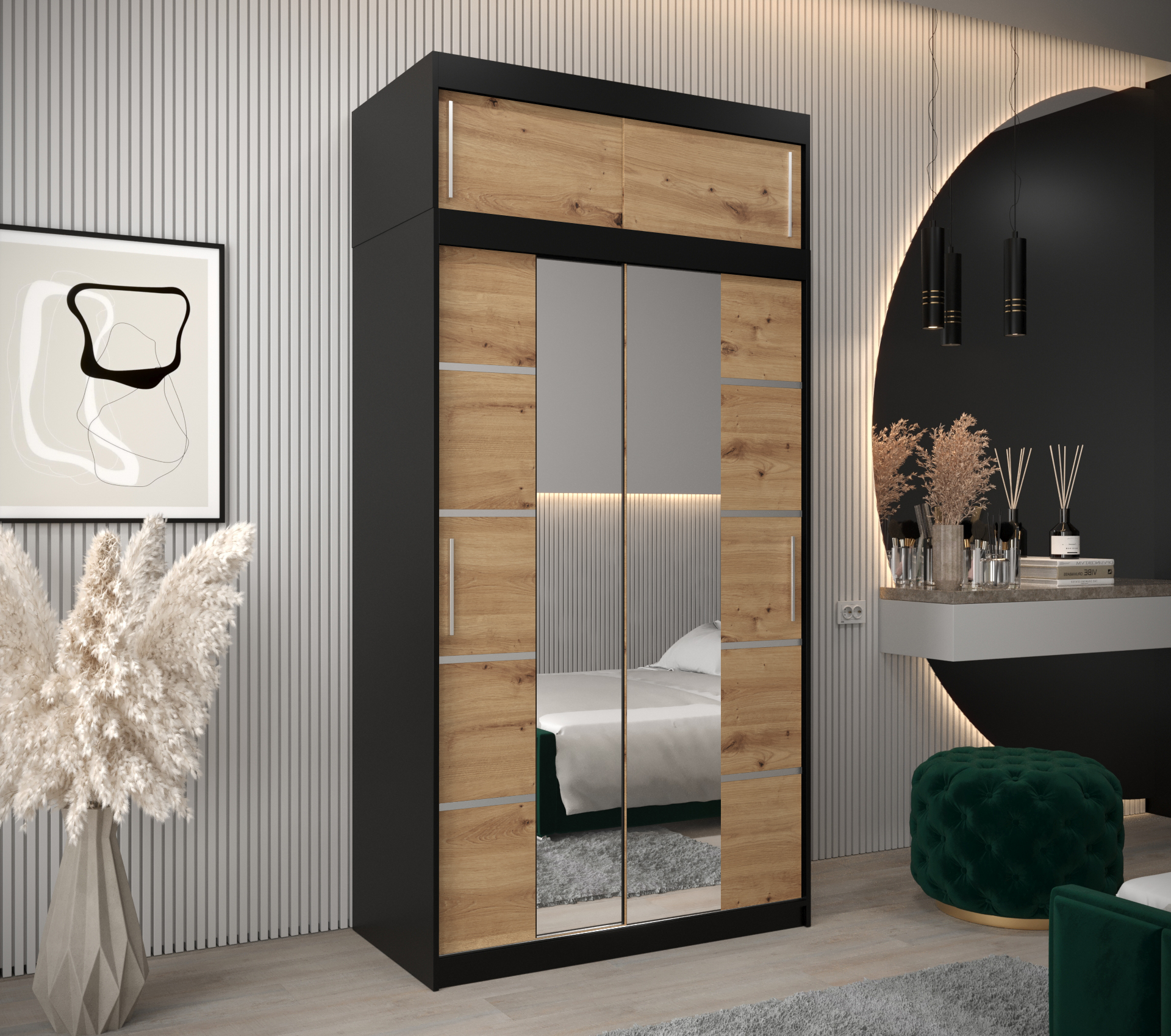 Šatní skříň Abi V4 s nástavcem Barva korpusu: Černá