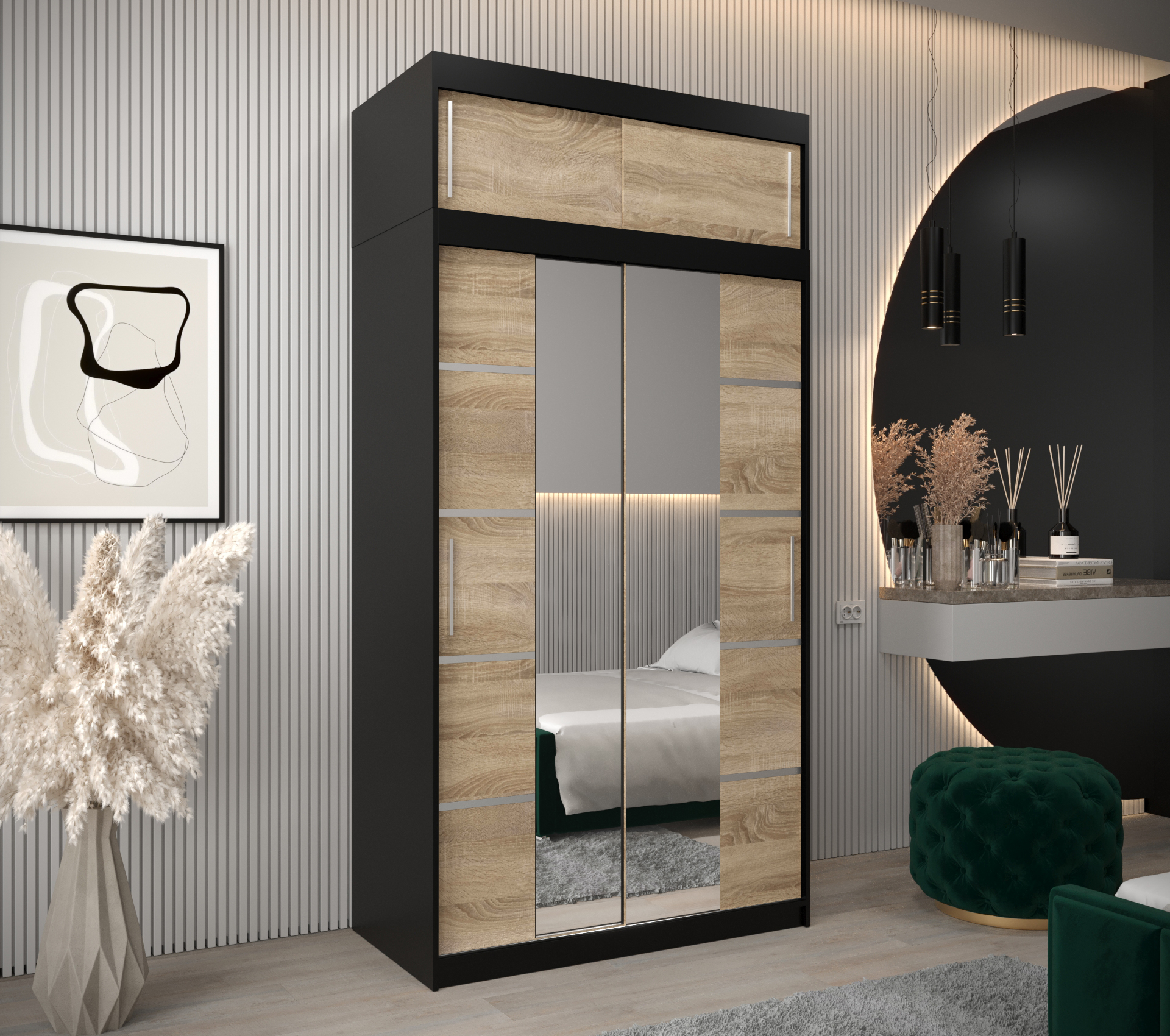 Šatní skříň Abi V4 s nástavcem Barva korpusu: Černá