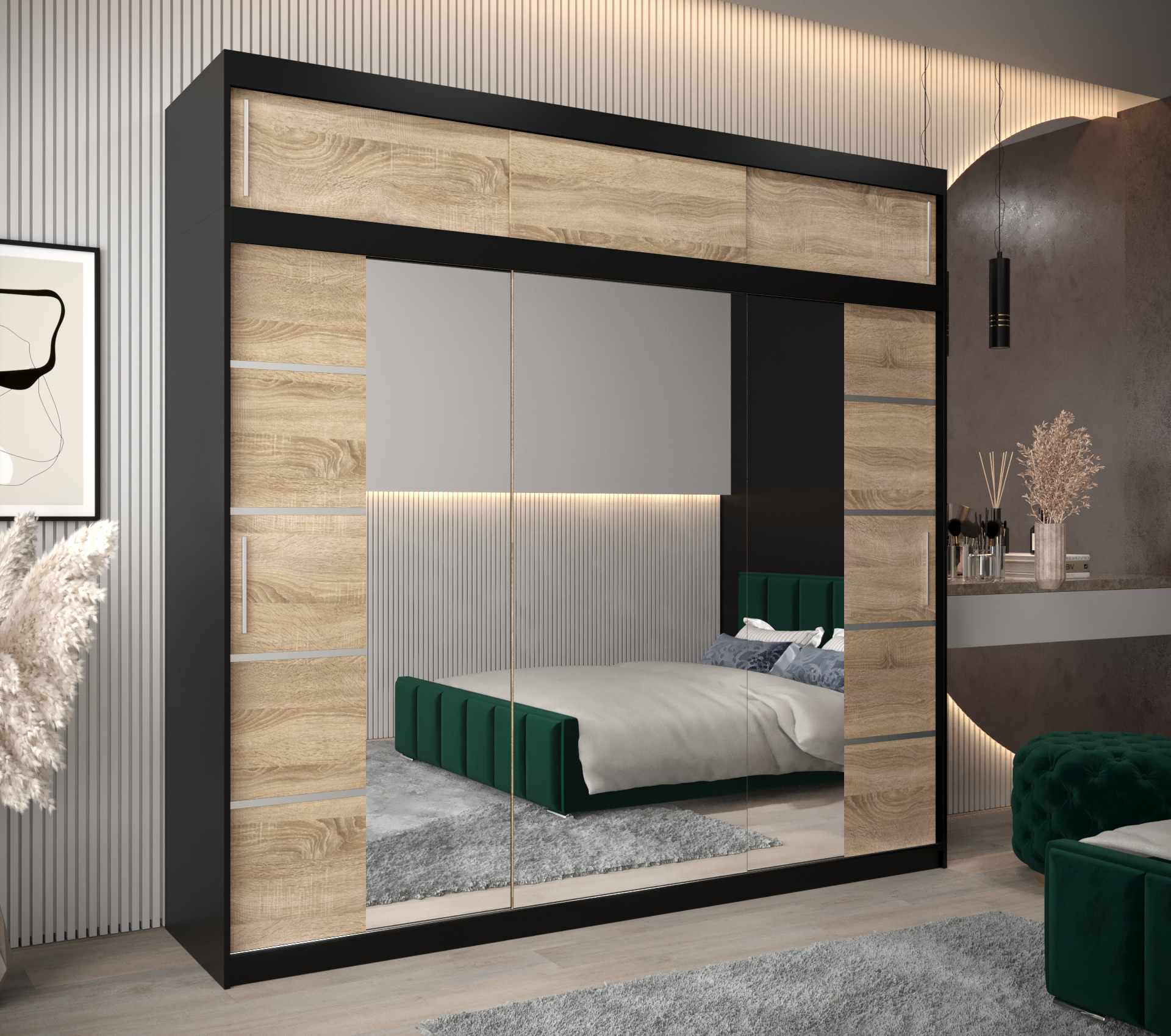 Šatní skříň Abi V4 s nástavcem Barva korpusu: Černá