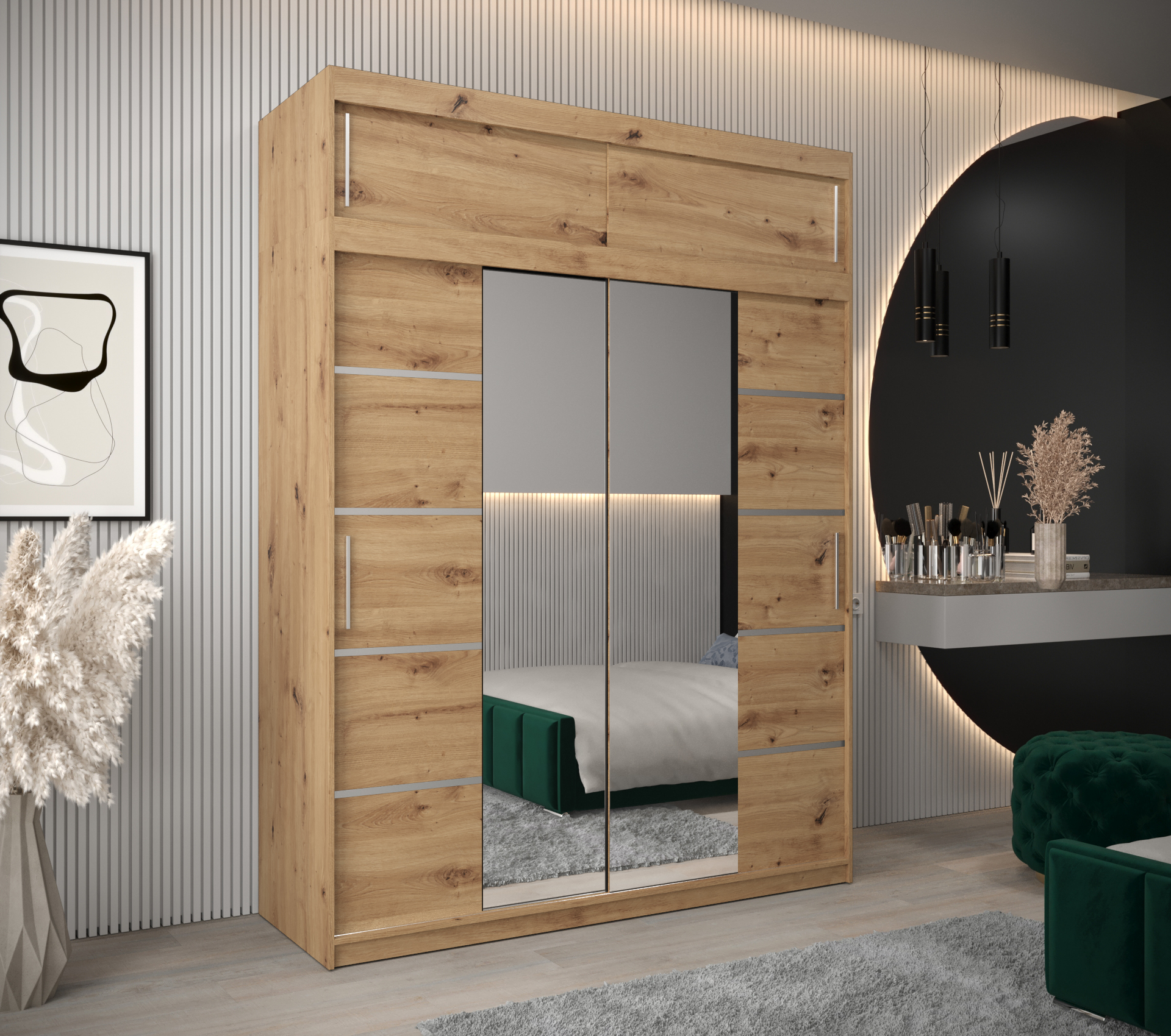 Šatní skříň Abi V4 s nástavcem Barva korpusu: Dub - Artisan