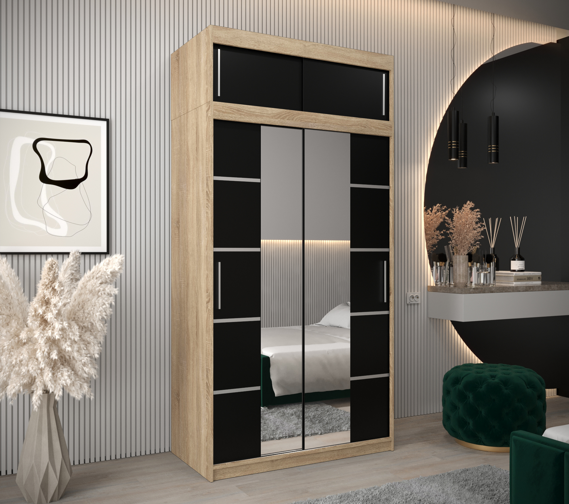 Šatní skříň Abi V4 s nástavcem Barva korpusu: Dub - sonoma