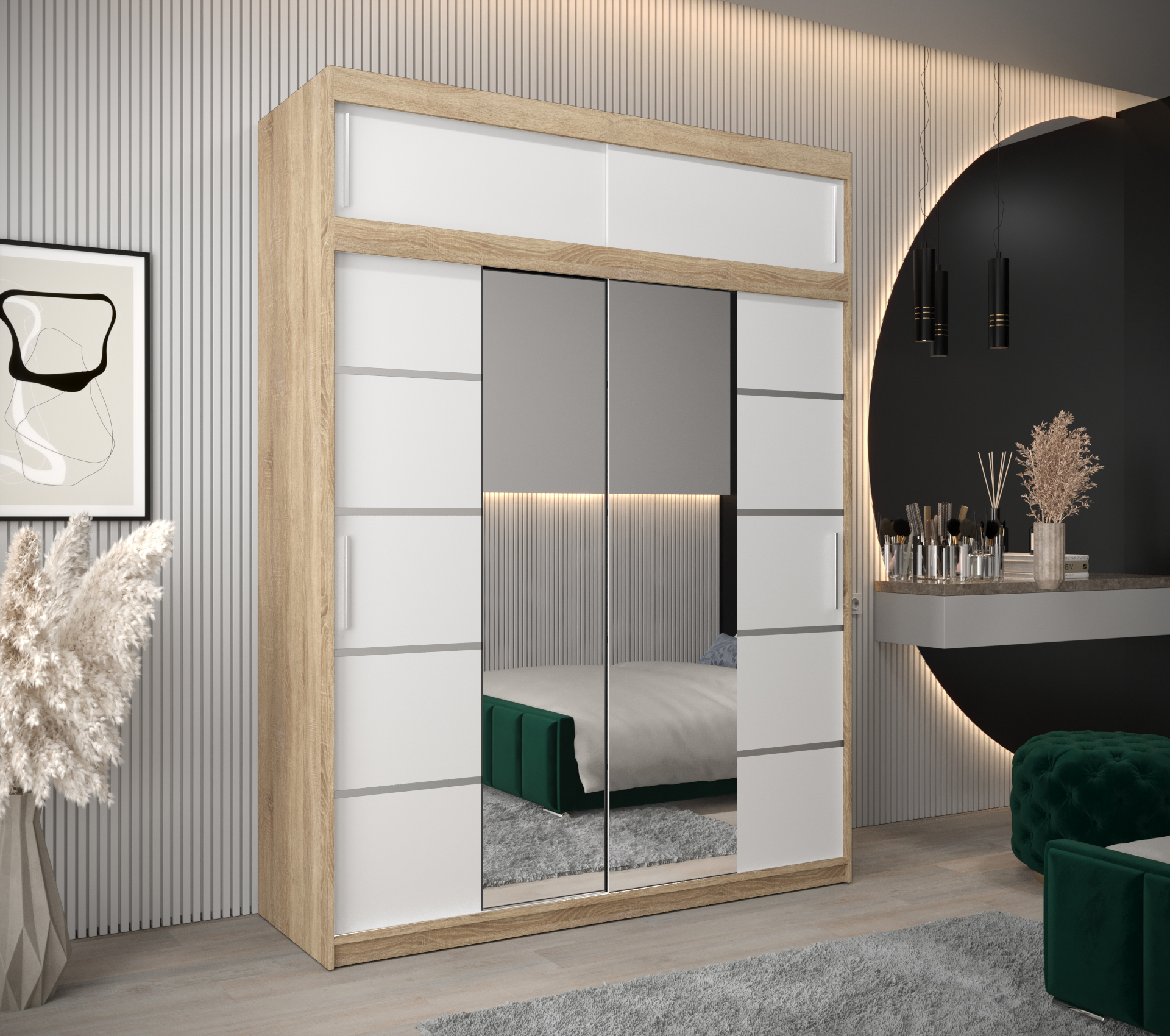 Šatní skříň Abi V4 s nástavcem Barva korpusu: Dub - sonoma