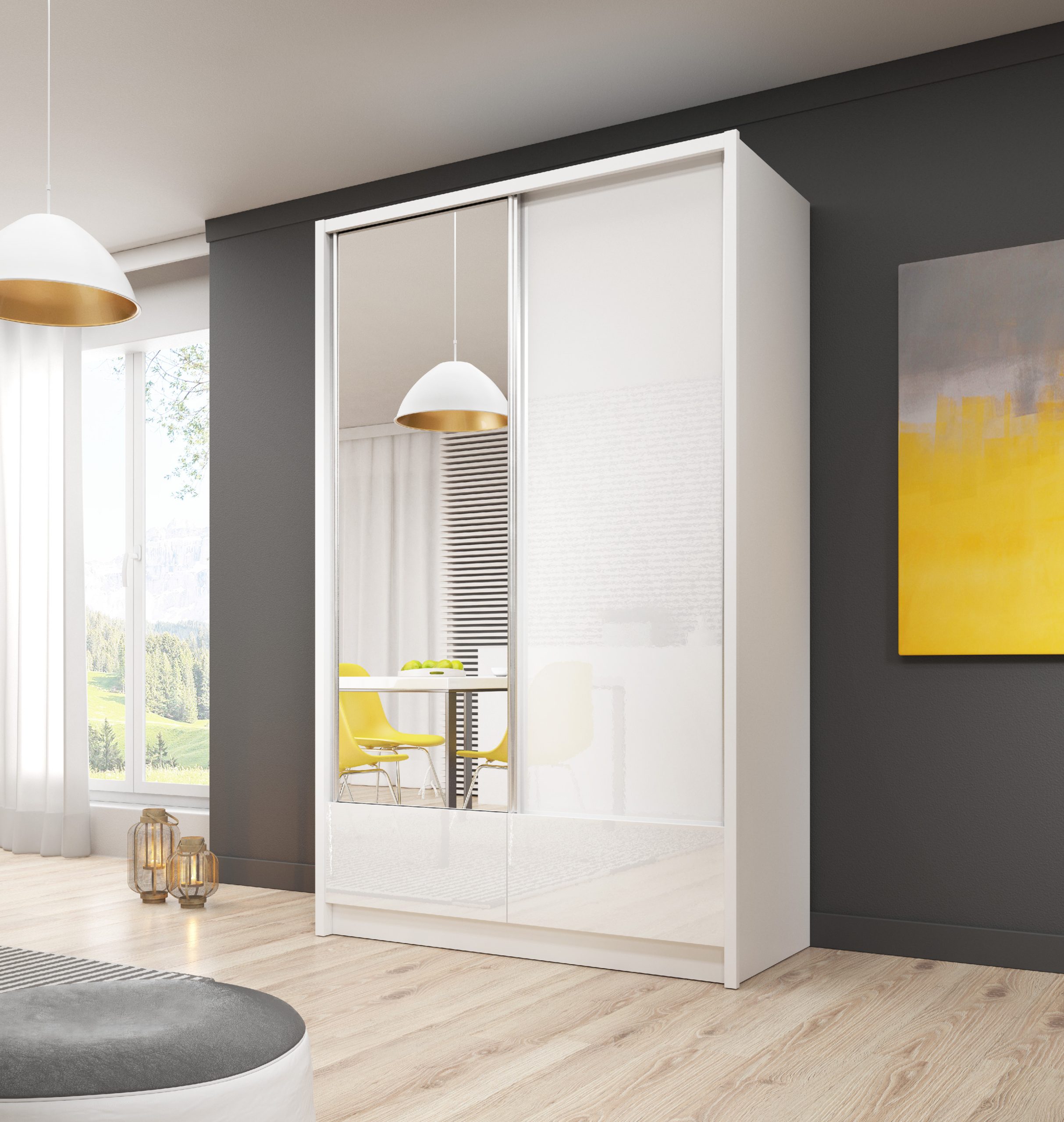 Šatní skříň Aria I 130 Barva korpusu: Bílá/Bílý lesk