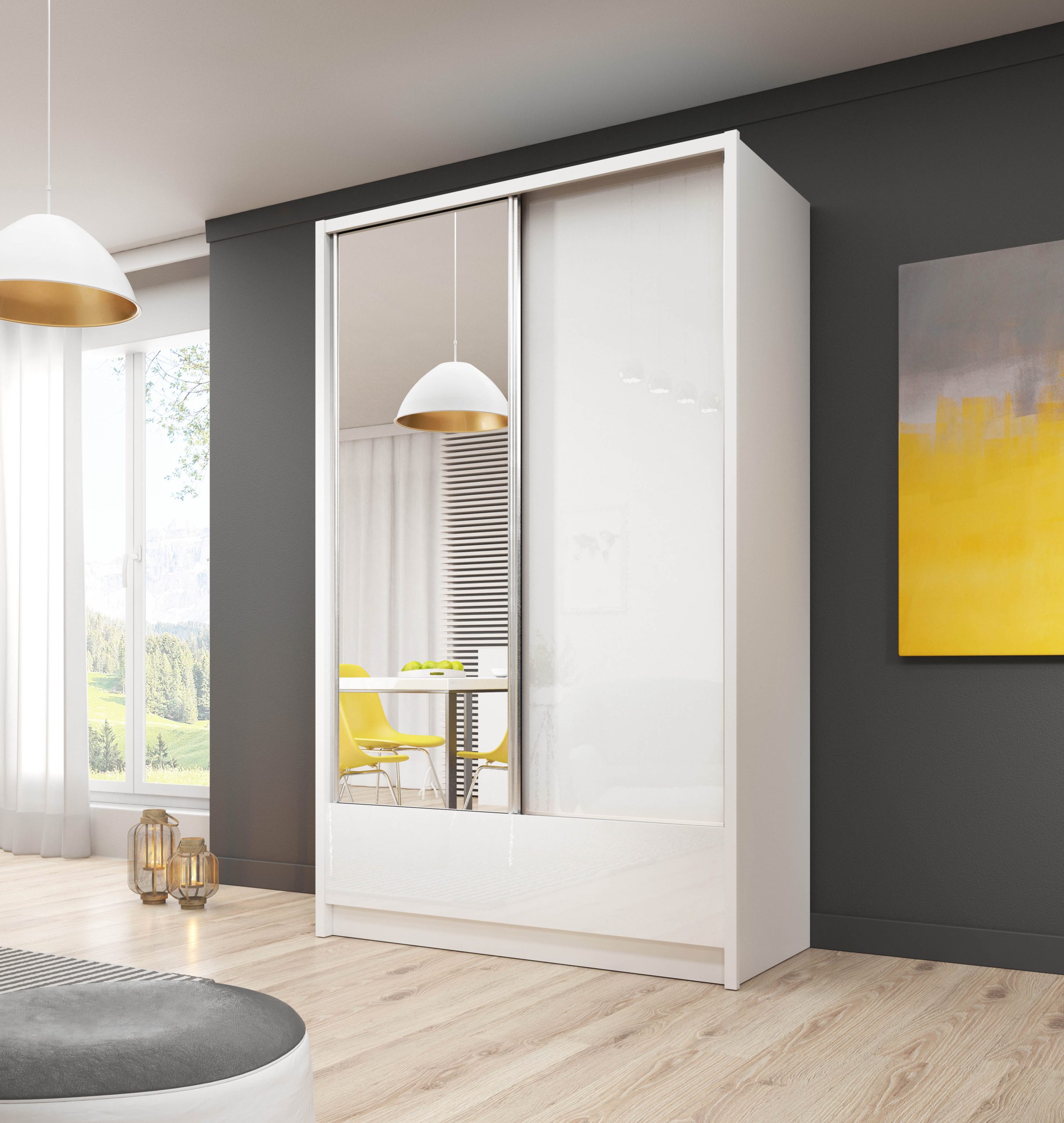 Šatní skříň Aria I 150 Barva korpusu: Bílá/Bílý lesk