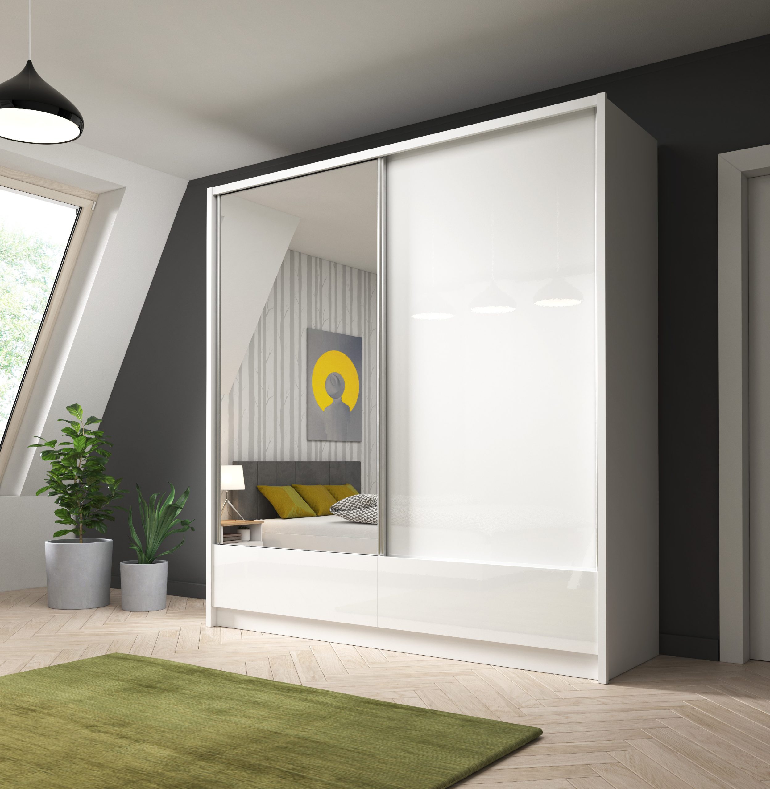 Šatní skříň Aria I 200 Barva korpusu: Bílá/Bílý lesk