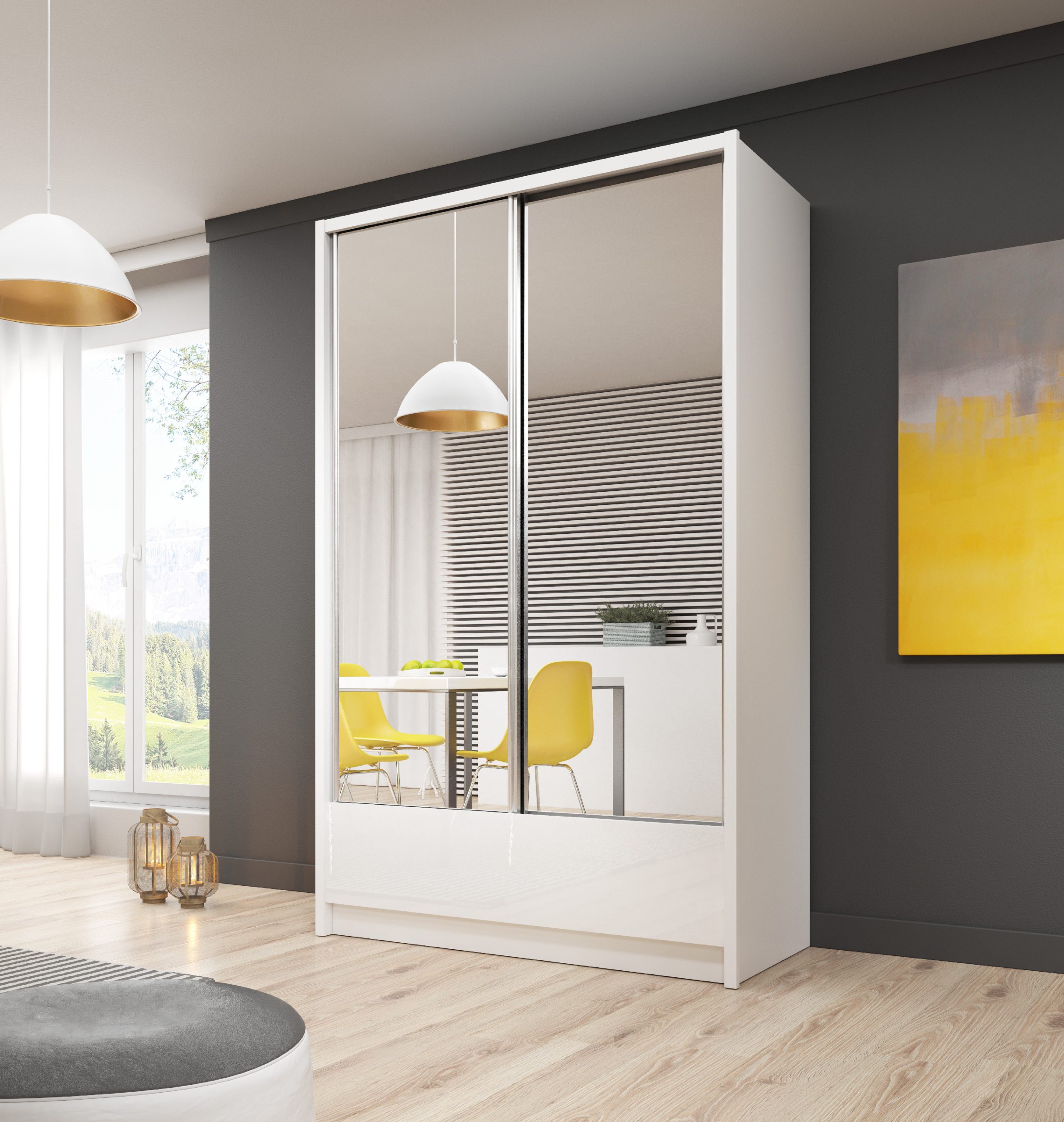 Šatní skříň Aria II 150 Barva korpusu: Bílá/Bílý lesk