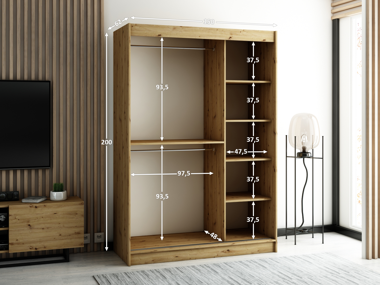 Šatní skříň Lamelo 2 Rozměry: 150 cm