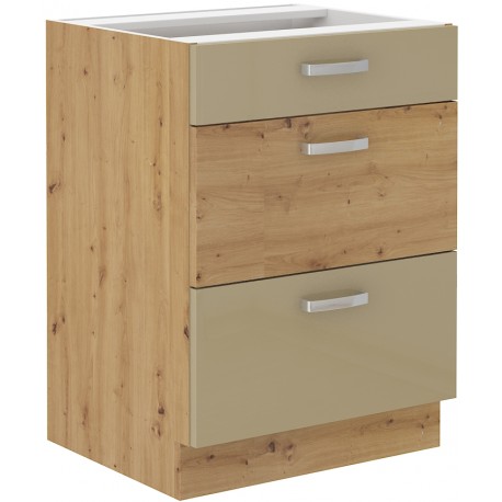 Spodní skříňka Artisan 60 D 3S BB Barva korpusu: Dub Artisan + Cappucino lesk