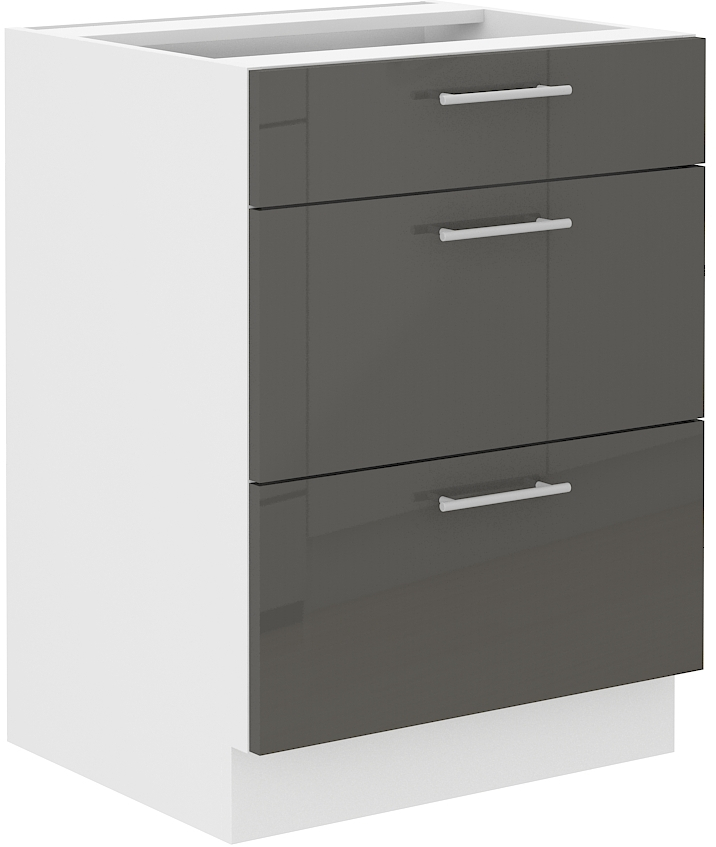 Spodní skříňka Lara 60 D 3S BB Barva korpusu: Bílá + Šedý lesk